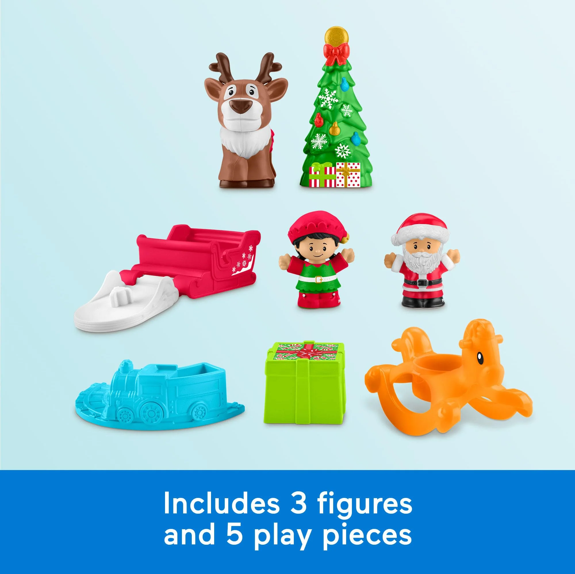 Fisher-Price Little People Toddler Toys Christmas Wonderland Toy Set with Santa Elf & Reindeer Figures for Ages 1+ Years - Image 3