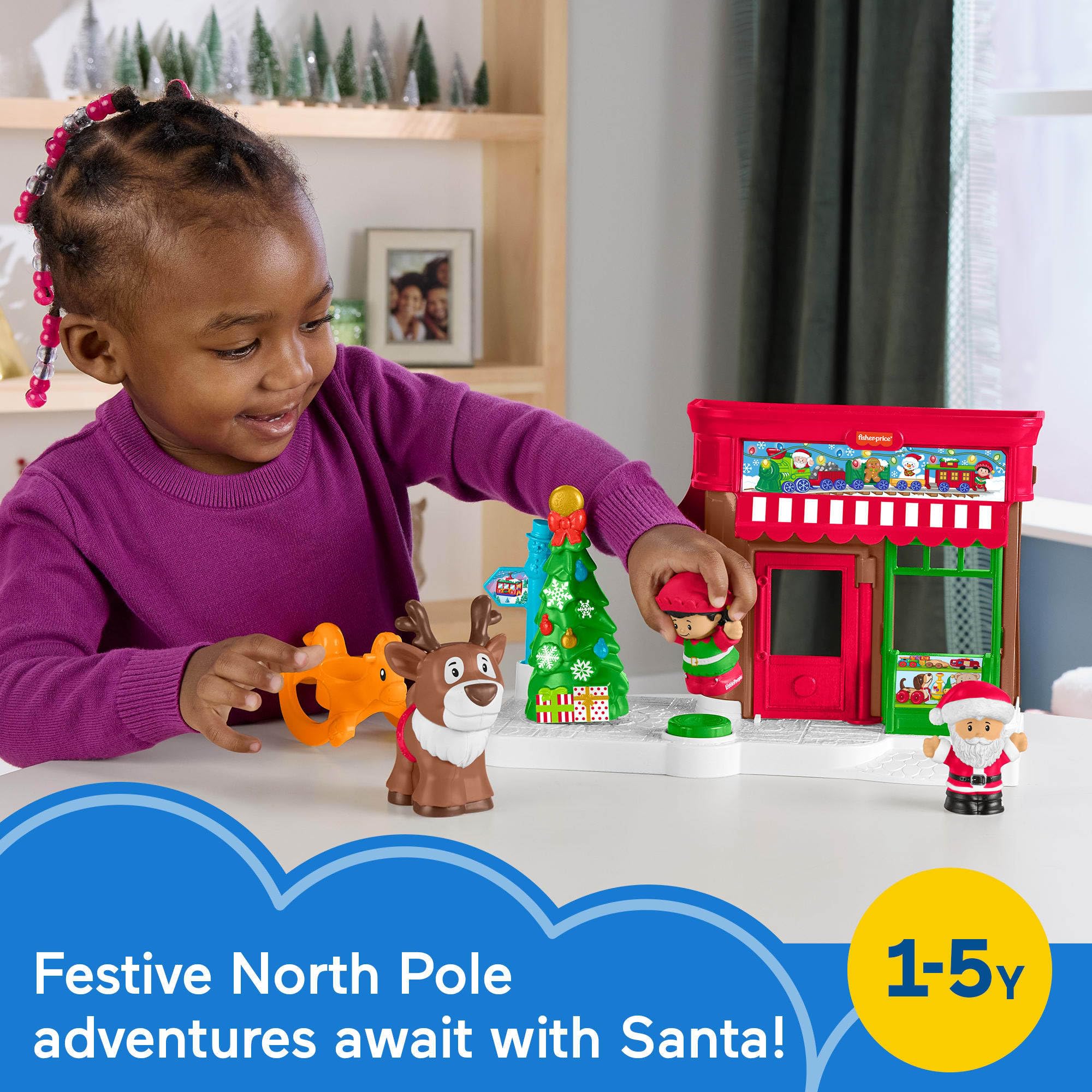 Fisher-Price Little People Toddler Toys Christmas Wonderland Toy Set with Santa Elf & Reindeer Figures for Ages 1+ Years - Image 6
