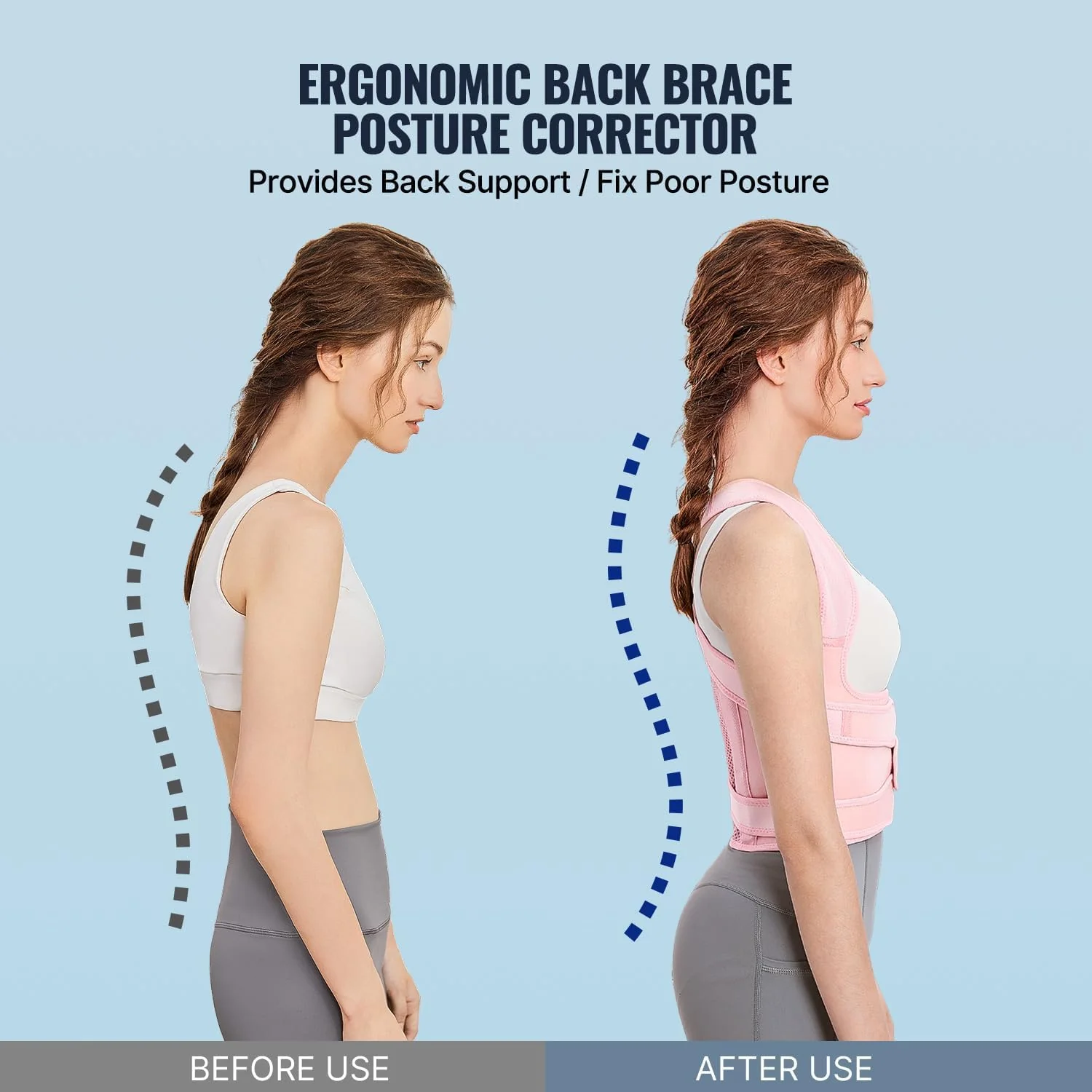 Fit Geno Back Brace and Adjustable Posture Corrector And Trainer for Women and Men, Back Straightener, Scoliosis and Hunchback Correction, Back Pain, Spine Support, Pink, Medium (Waist 25-33 Inch) - Image 6