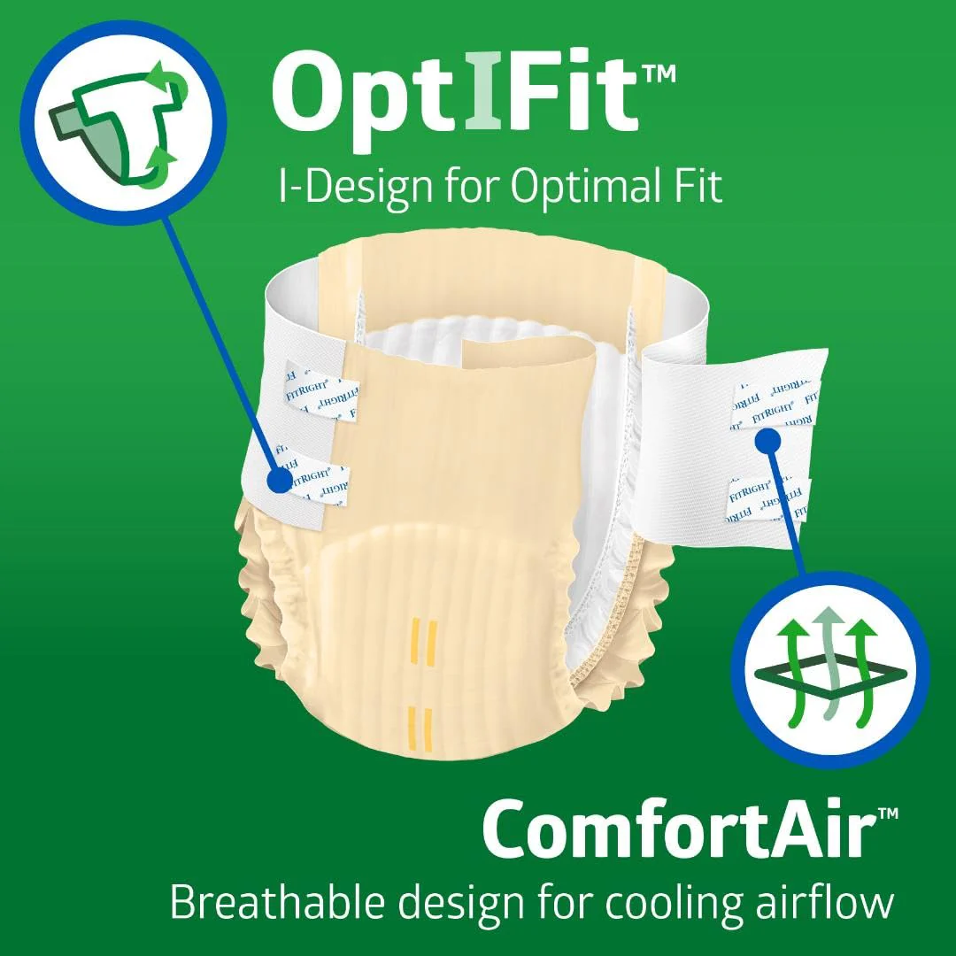 FitRight Adult Diapers, Ultra Heavy Absorbency, XL (Waist Size 56in-64in), 80 Count, OptiFit Incontinence Briefs for Men and Women, Disposable, Moisture-Wicking, Leak Protection, - Image 5