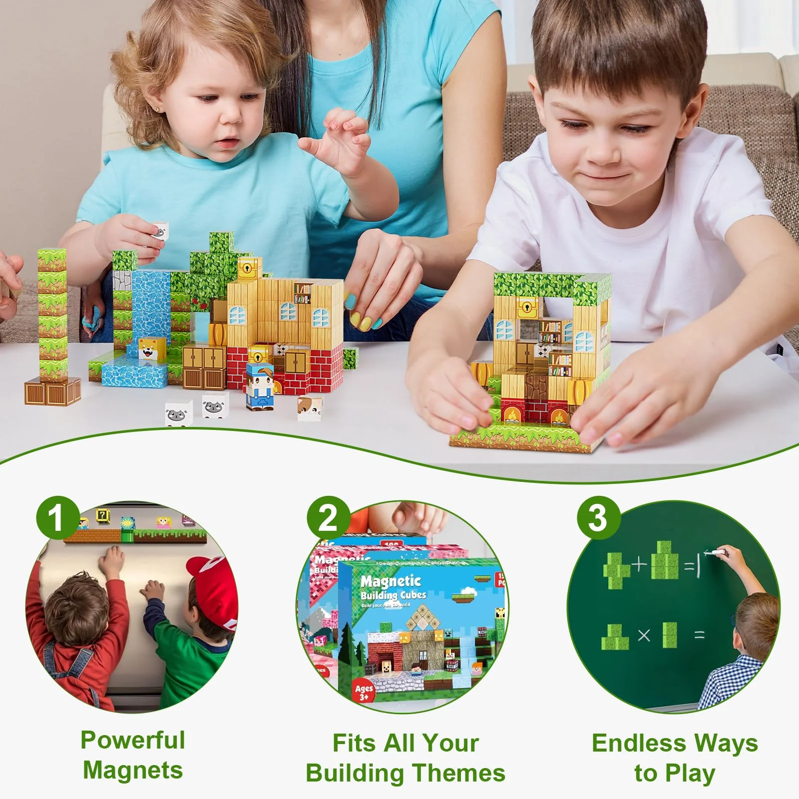Fitrobust 200PCS Magnetic Building Blocks Set, Magnetic Tiles Kids Build Cubes STEM Game Toys, Build Forest World Set, Christmas Birthday Gifts for Boys & Girls Age 3 4 5 6 7 8 9 10 - Image 2
