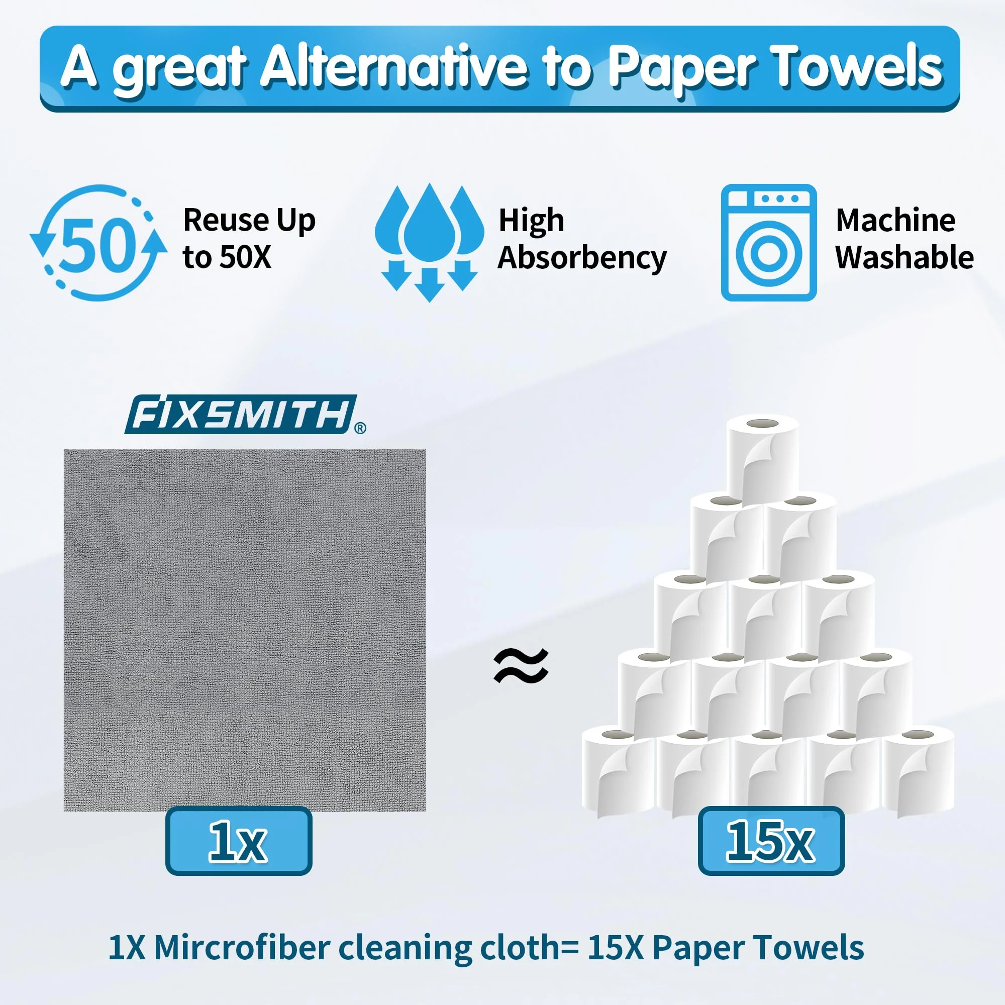 FIXSMITH Shop Towels, Pack of 100, Grey Microfiber Cleaning Cloth Bulk, Microfiber Towels for Cars, All-Purpose Absorbent Cleaning Rags, Dust Cloth for Automotive, Mechanic, Garage, 11.5 x 11.5 inch - Image 5