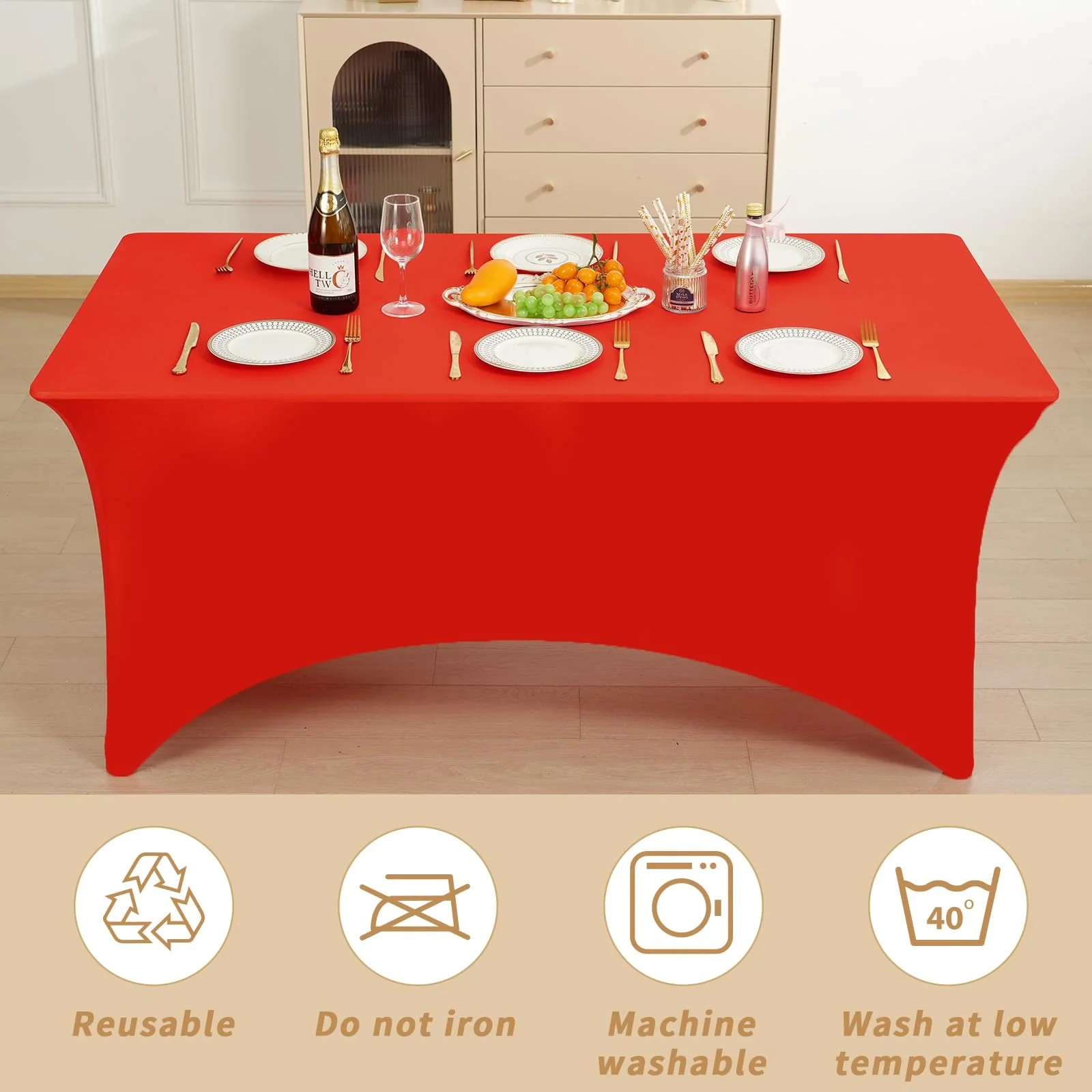 Fixwal 3 Pack Red Table Cloths Rectangle 6FT, Tablecloths Rectangular Stretch Spandex Fitted Table Covers 6 ft for Festival Parties, Christmas Decorations, Trade Shows, Banquet, Weddings, Event - Image 3