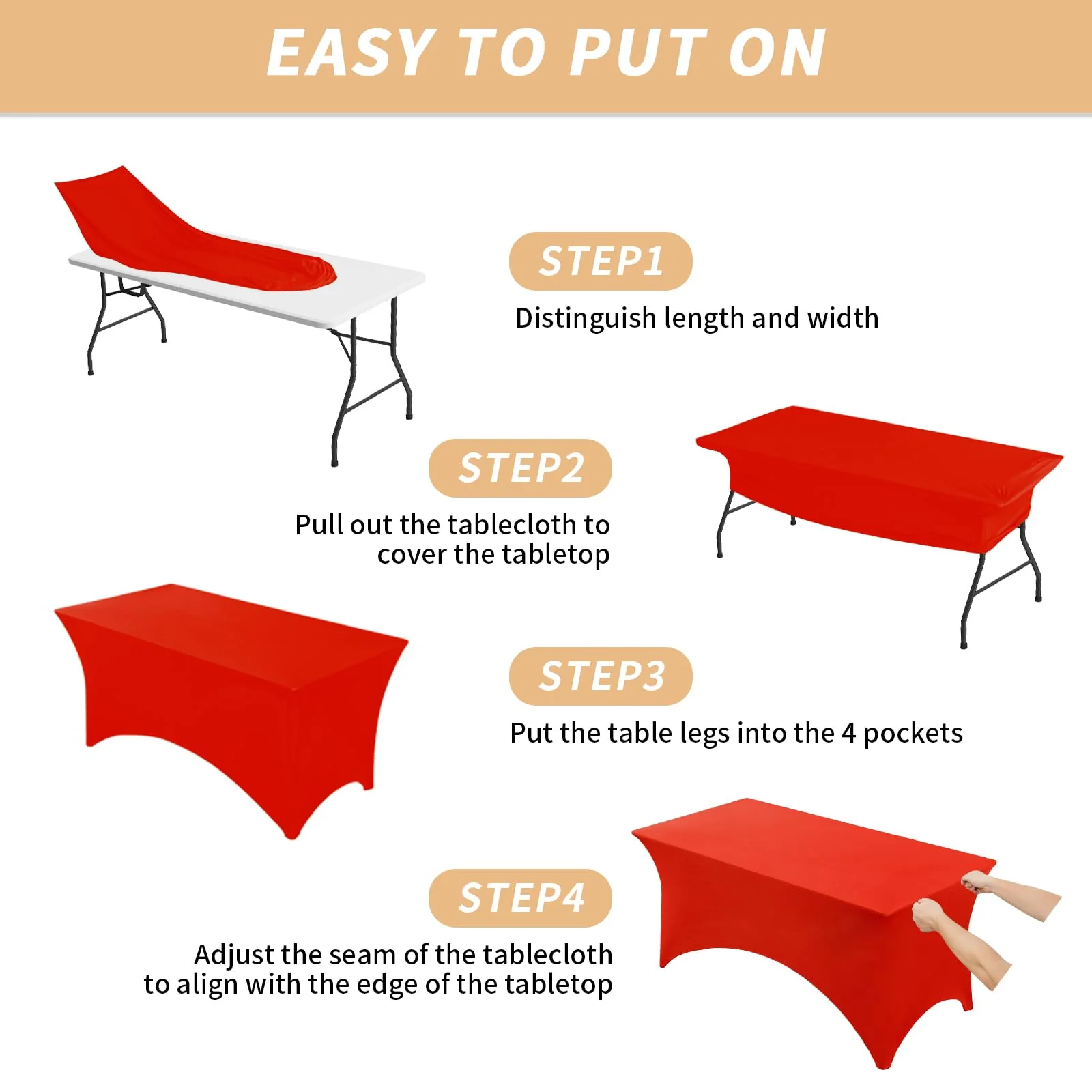 Fixwal 3 Pack Red Table Cloths Rectangle 6FT, Tablecloths Rectangular Stretch Spandex Fitted Table Covers 6 ft for Festival Parties, Christmas Decorations, Trade Shows, Banquet, Weddings, Event - Image 4