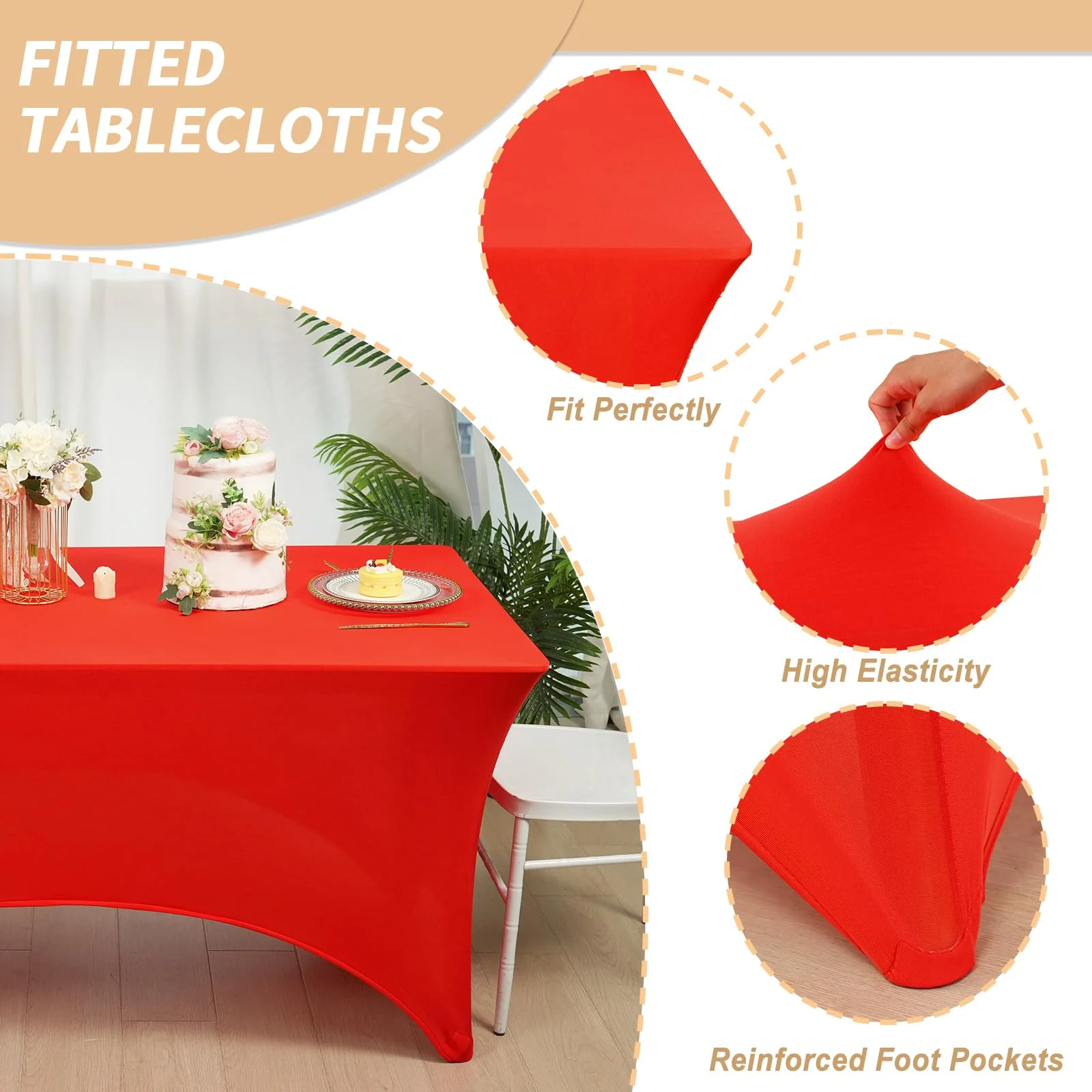 Fixwal 3 Pack Red Table Cloths Rectangle 6FT, Tablecloths Rectangular Stretch Spandex Fitted Table Covers 6 ft for Festival Parties, Christmas Decorations, Trade Shows, Banquet, Weddings, Event - Image 5