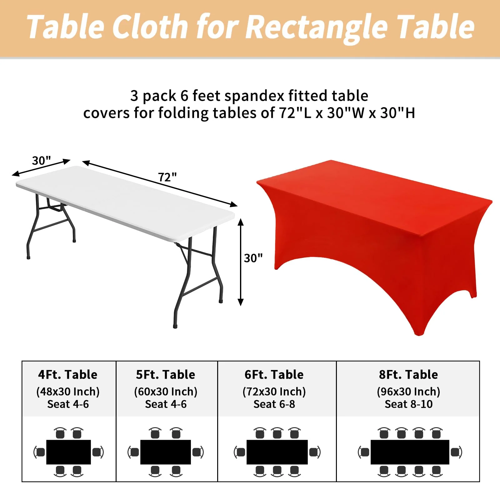Fixwal 3 Pack Red Table Cloths Rectangle 6FT, Tablecloths Rectangular Stretch Spandex Fitted Table Covers 6 ft for Festival Parties, Christmas Decorations, Trade Shows, Banquet, Weddings, Event - Image 6