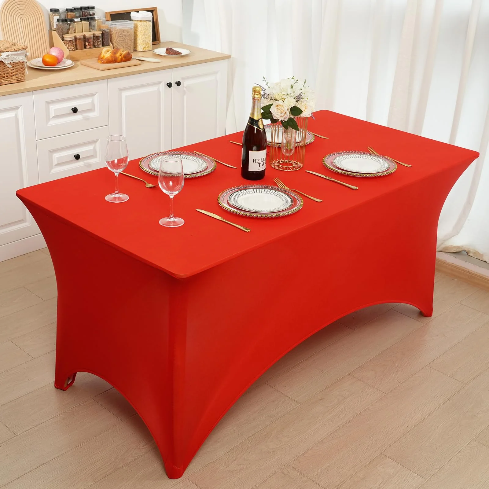 Fixwal 3 Pack Red Table Cloths Rectangle 6FT, Tablecloths Rectangular Stretch Spandex Fitted Table Covers 6 ft for Festival Parties, Christmas Decorations, Trade Shows, Banquet, Weddings, Event - Image 7