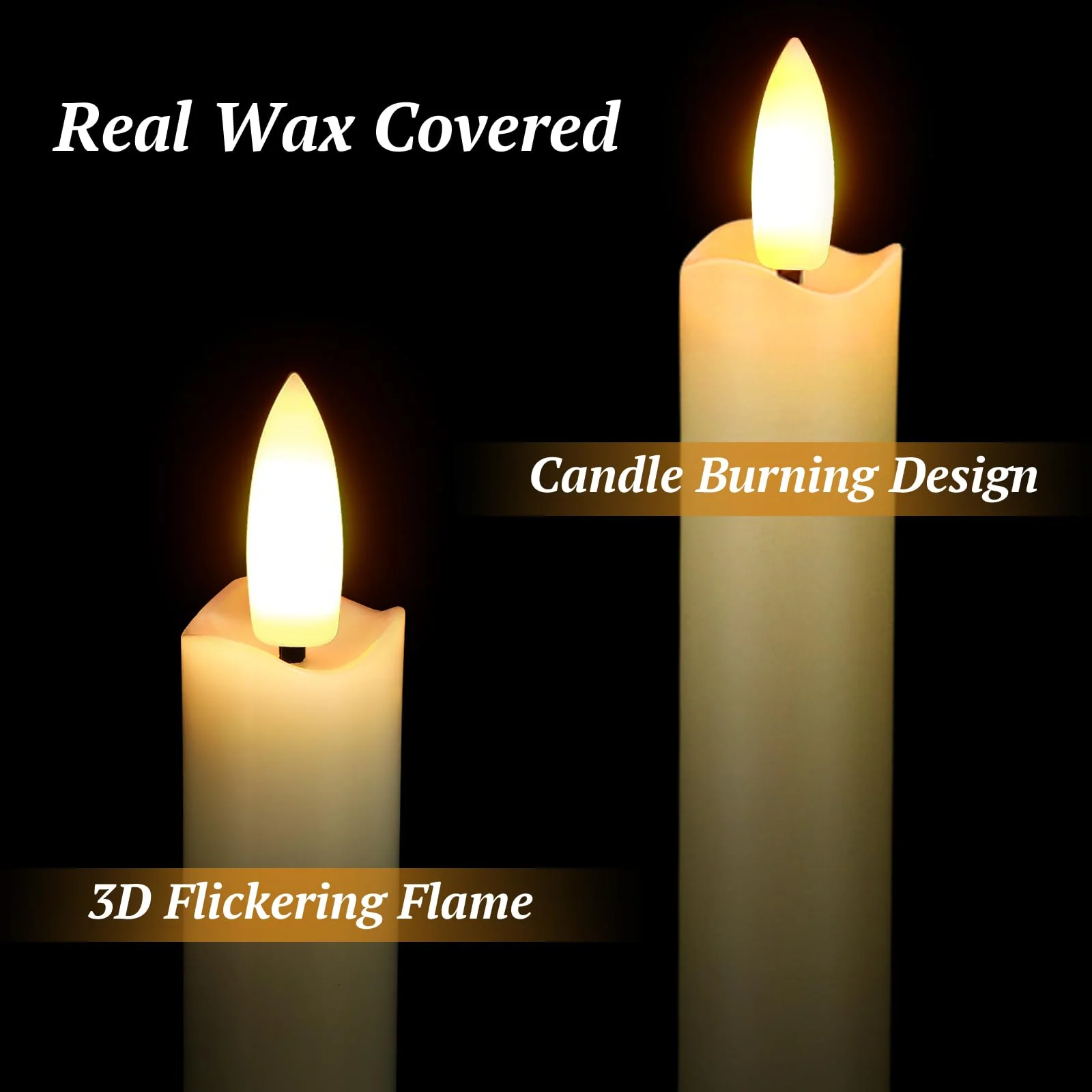 Flameless Candles with Remote: 8 Pack Battery Operated Window Candles 9.6" Real Wax LED Flickering Flameless Taper Candles 3D Wick Lights Halloween Christmas Wedding Birthday Party Decorations (Ivory) - Image 7