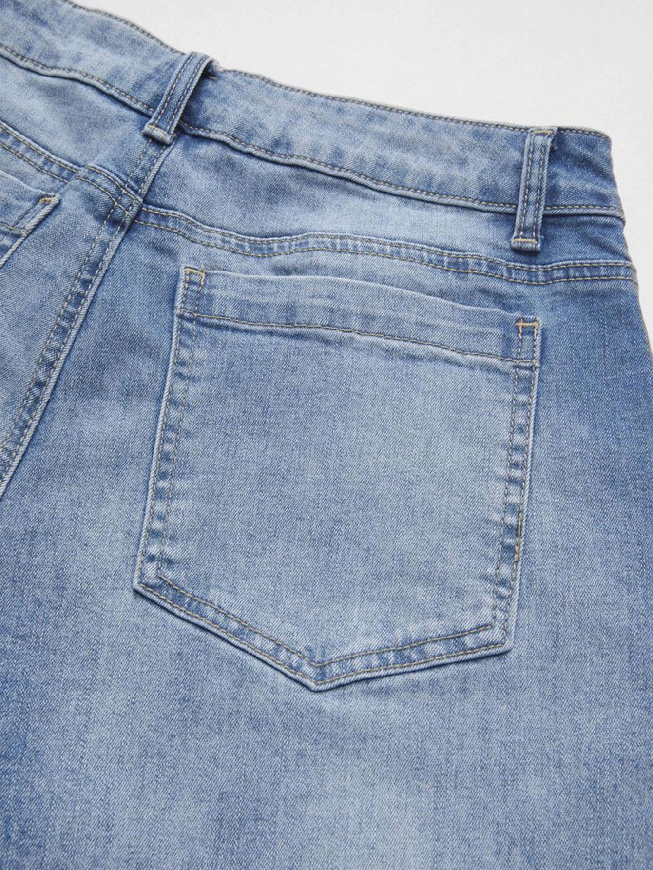 Flamingals Wide Leg Jeans for Women Mid Waist Baggy Stitch Decor Denim Washed Pants Without Belt Mid Blue M - Image 3