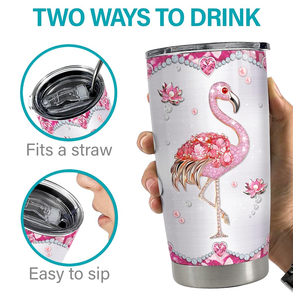 Flamingo Gifts for Women Girls Pink Flamingo Tumbler 20oz Jewelry Drawings Stainless Steel Insulated Tumblers Coffee Travel Mug Cup Gift for Birthday Christmas - Image 2