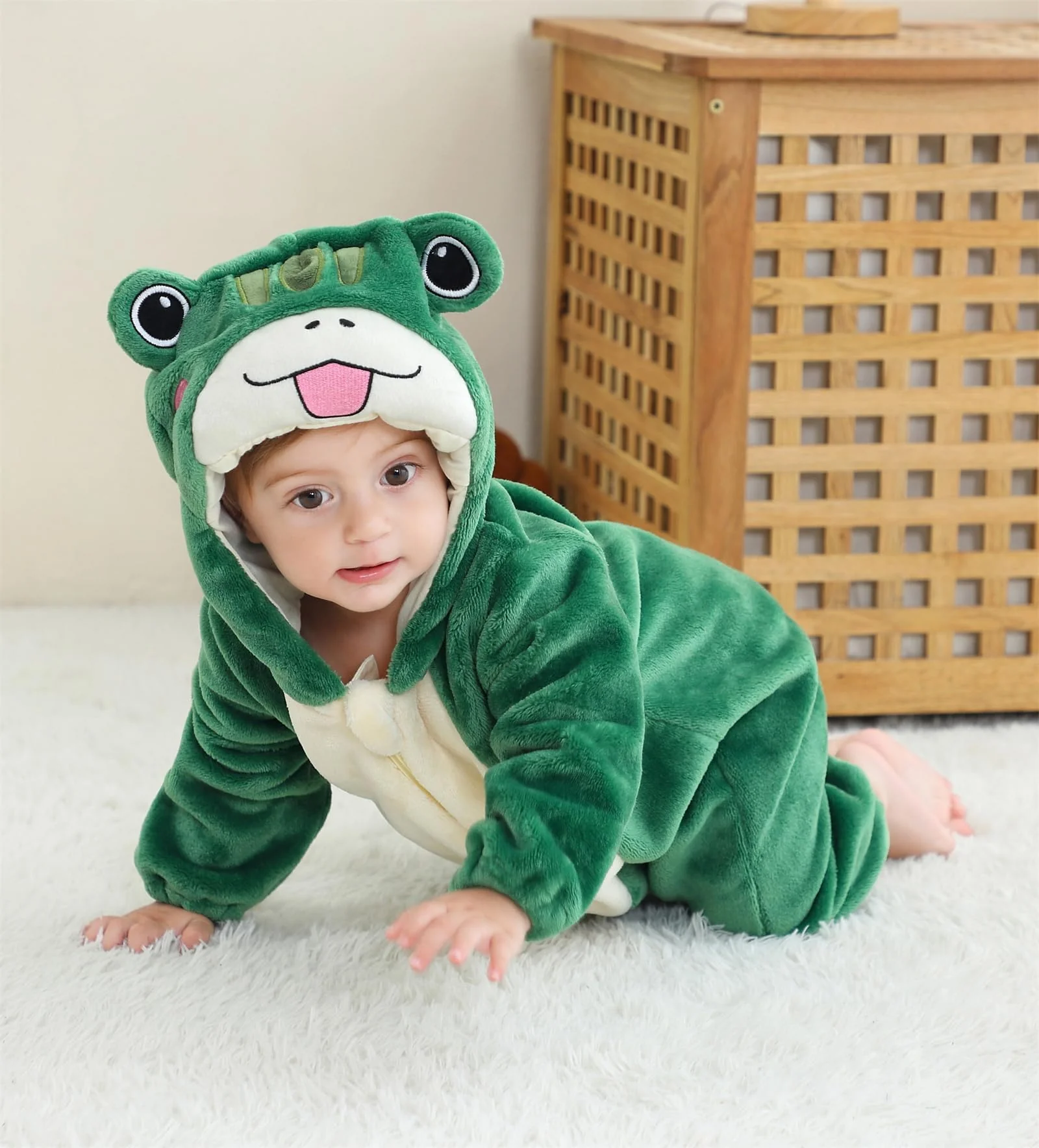 Flannel Long Sleeve Animals Costume for Baby Boy Girl Autumn Winter Toddler Front Zip Hooded Romper Frog Cosplay Jumpsuit for Halloween Christmas 100 - Image 5