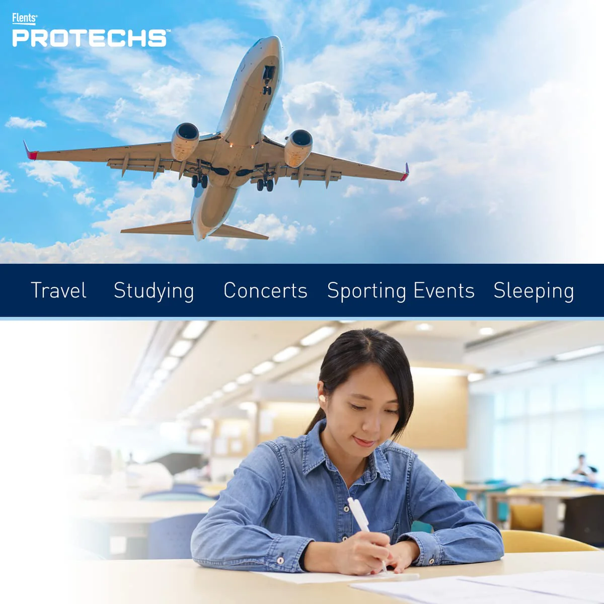 Flents Protechs Foam Ear Plugs, 50 Pair for Sleeping, Snoring, Loud Noise, Traveling, Concerts, Construction, Studying, Work, Shooting, NRR 33, Noise Cancelling, Disposable, Purple, Made in the USA - Image 5