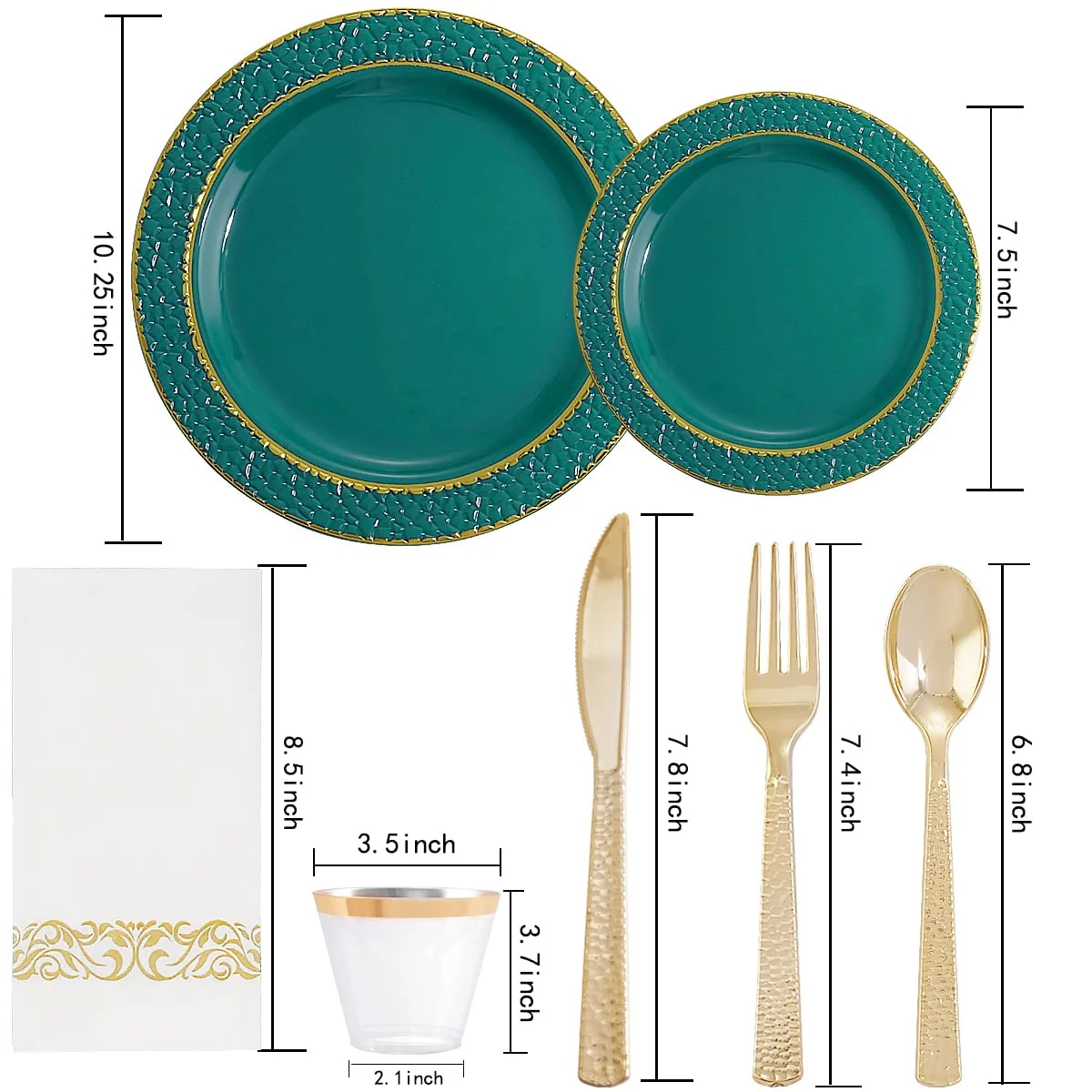 FLOWERCAT 175PCS Marrs Green Plastic Plates with Gold Rim&Christmas Plates&Green and Gold plastic Plates&Gold Plastic Silverware - Ideal for Wedding,Spring Party,St. Patrick's Day - Image 5