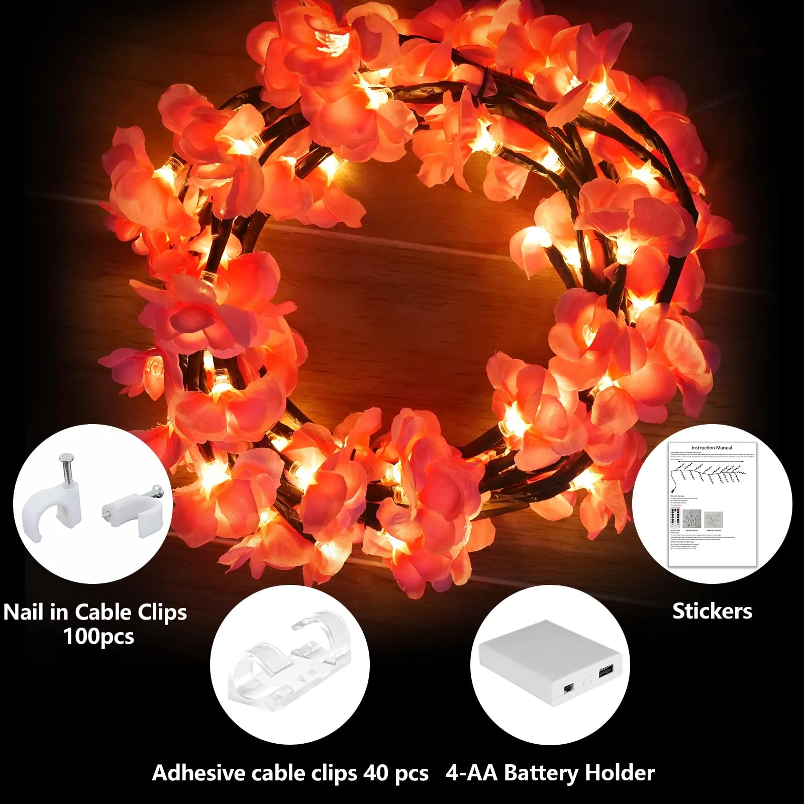 FNHMSL Cherry Enchanted Willow Vine Lights, 4FT 48LED Pink Cherry Blossom Tree Branch Lights for Wall, Remote Timer,8 Light Model,Bedroom Wall Doors Wedding, Christmas, USB Battery Box - Image 5