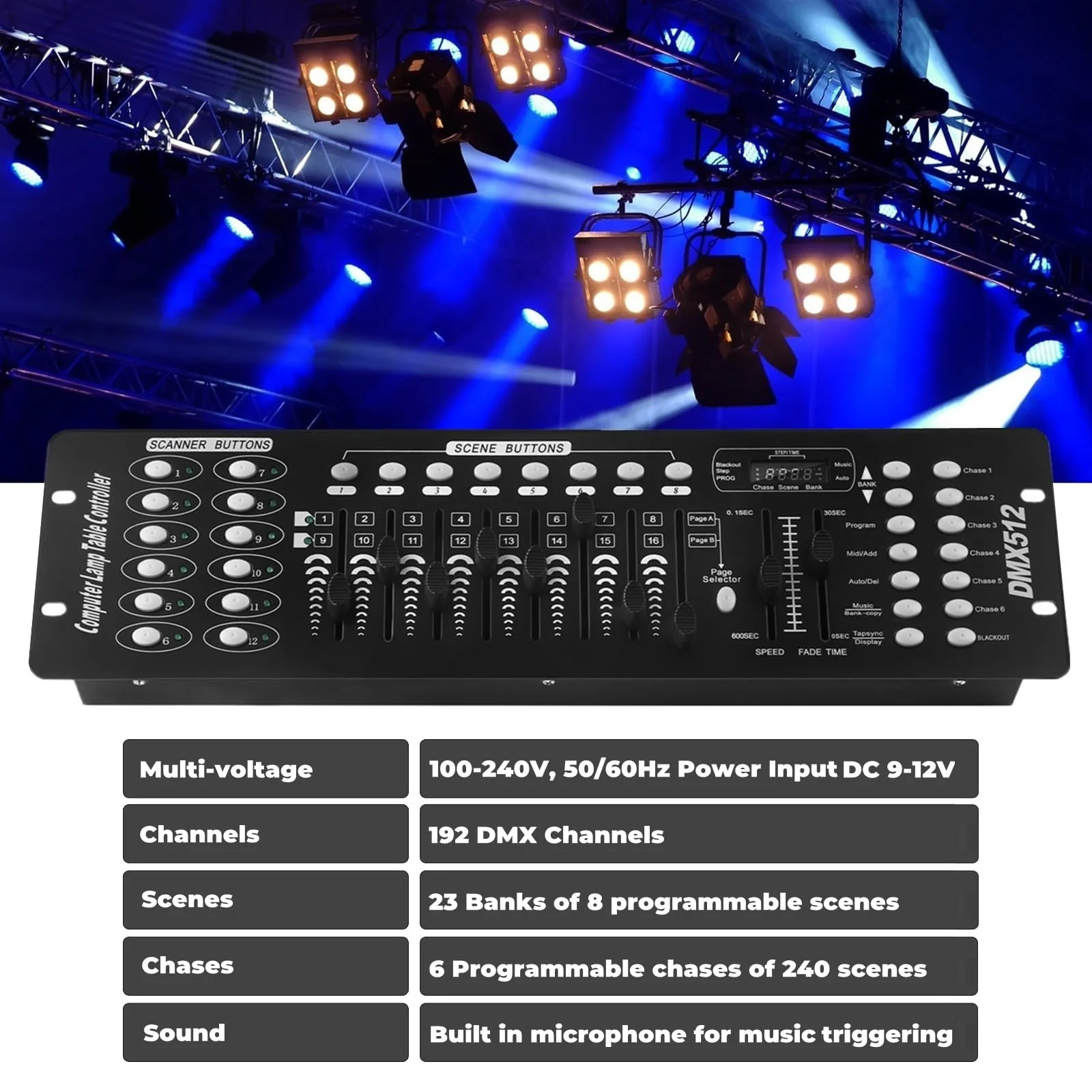 FODEXAZY DMX Controller, 192 Channel DMX 512 Light Controller DMX Console Stage Light Controller Panel Use for Editing Program of Stage Lighting Runing for DJ, Shows, Party, Christmas and Halloween - Image 3