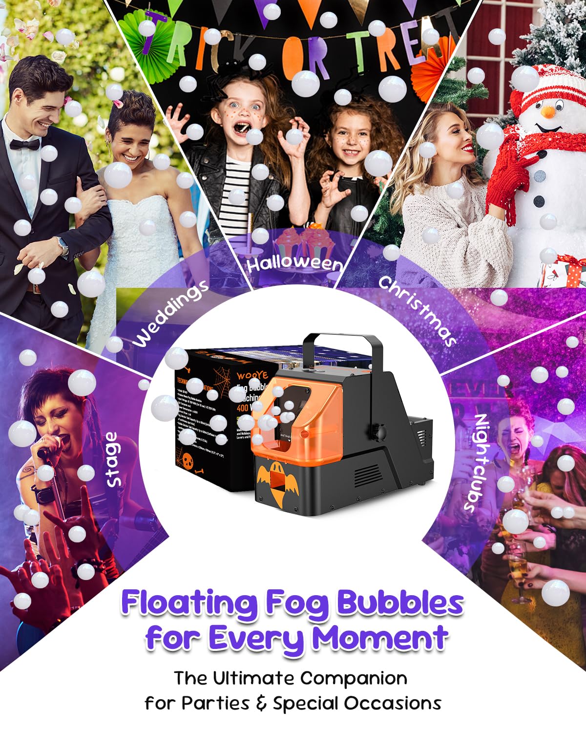 Fog Machine, 400W Fog Bubble Machine with Wireless Remote Control, 3 in 1 Smoke Bubble Machine, Bubble Fog Combo for Indoor Outdoor Events Party Wedding Birthday Halloween Christmas - Image 3