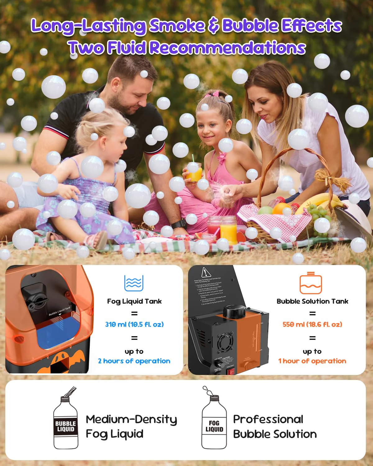 Fog Machine, 400W Fog Bubble Machine with Wireless Remote Control, 3 in 1 Smoke Bubble Machine, Bubble Fog Combo for Indoor Outdoor Events Party Wedding Birthday Halloween Christmas - Image 7