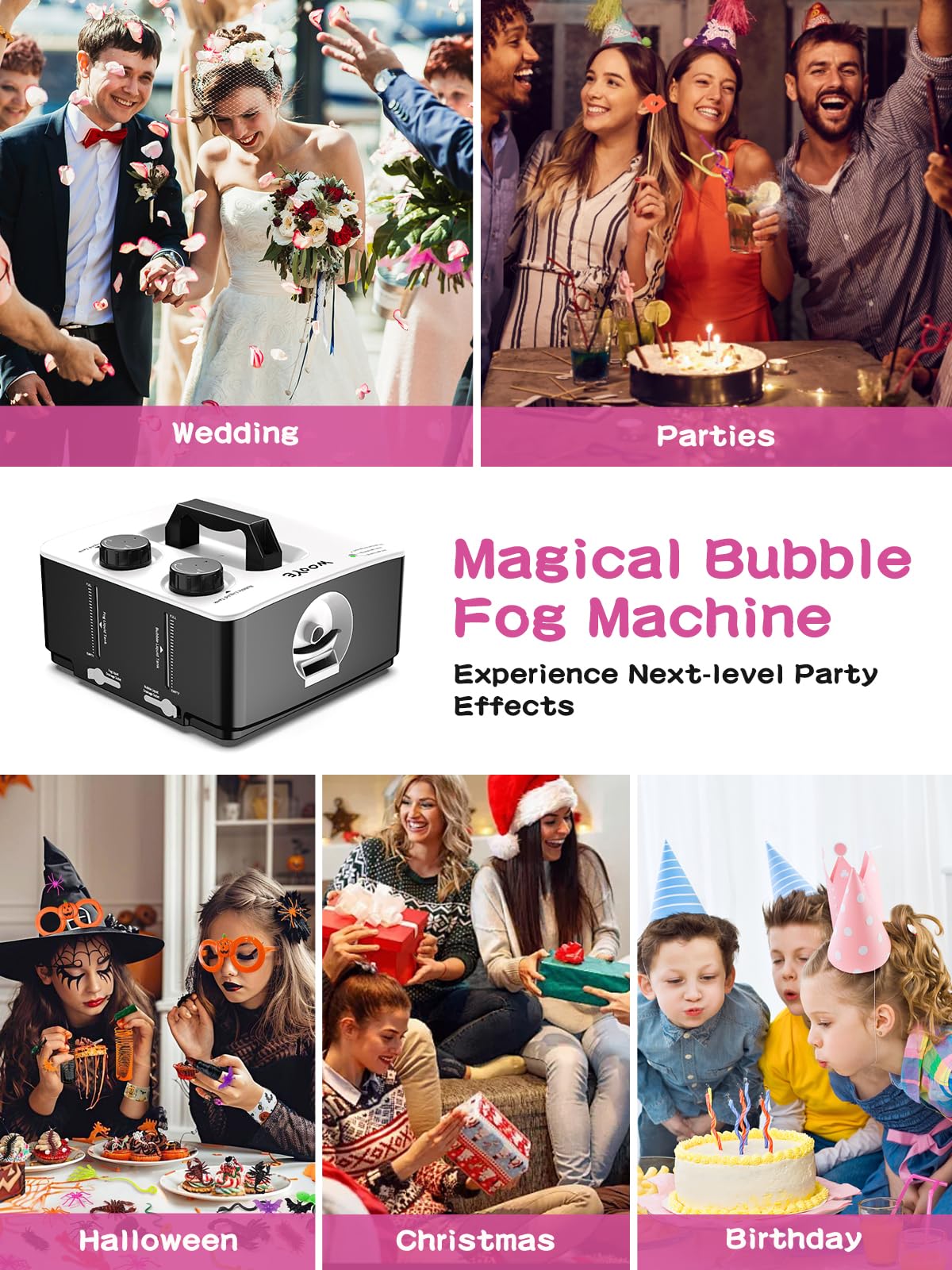 Fog Machine, No Spill Fog Bubble Machine, Portable Smoke Bubble Machine, Bubble Fogger, Bubble Fog Combo Machine for Indoor Outdoor Party Wedding Birthday Photograph Christmas Halloween - Image 2