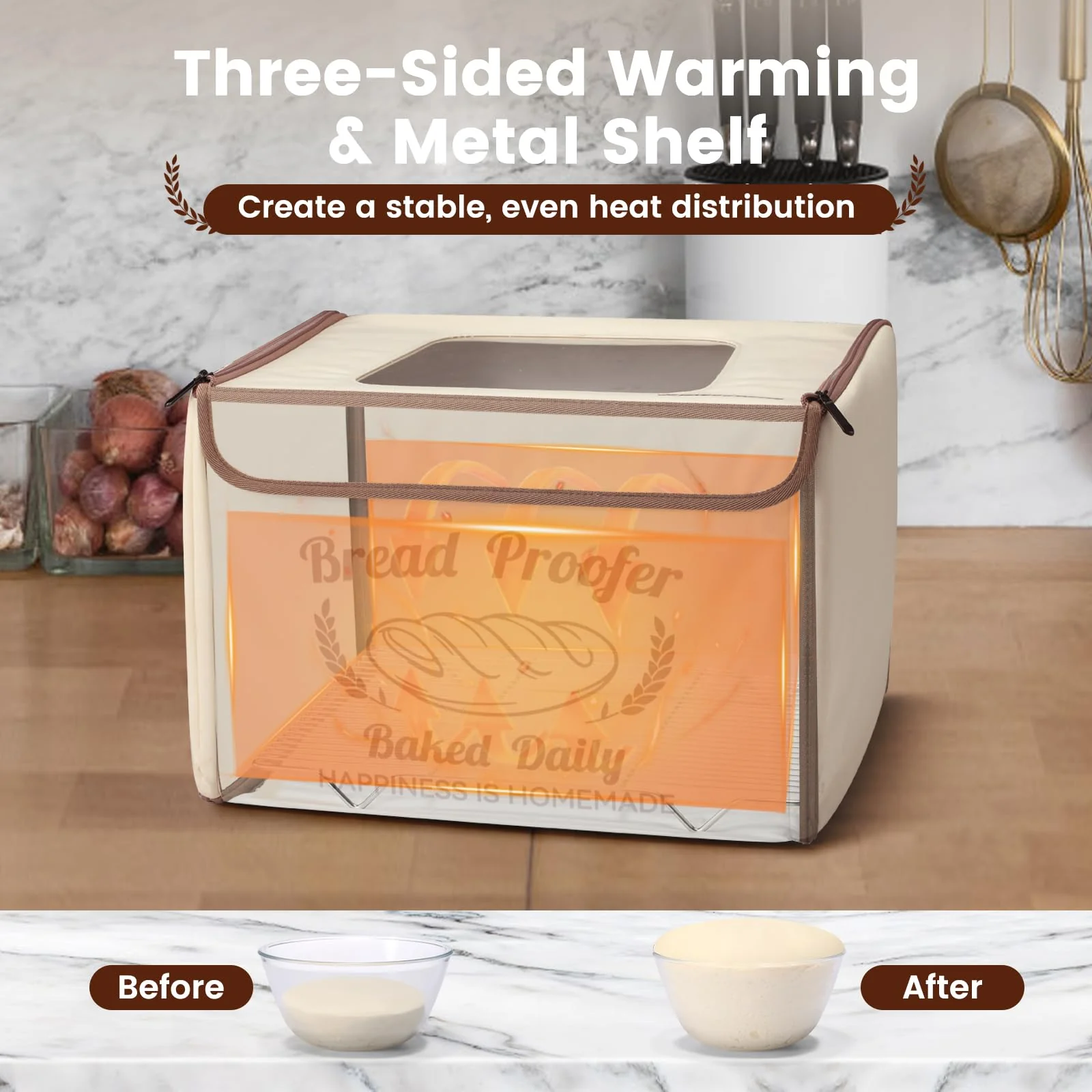 Folding Bread Proofing Box with 68-104℉ Temp Control & 48H Timer, Dough Proofer with Metal Rack, Proofing Box for Sourdough, Bread Baking, Pizza, Yogurt, Kombucha, Space-Saving & 5-Layer Fabric - Image 8
