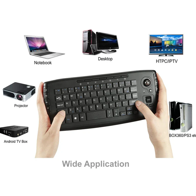 Fonicer [Updated] Multimedia 2.4Ghz Wireless Mini Keyboard with Trackball Mouse Scroll Wheel for PC/Mac/Android Tv Box, Remote Controller,X Structure，QWERTY UK Layout - Image 2