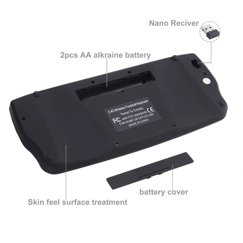 Fonicer [Updated] Multimedia 2.4Ghz Wireless Mini Keyboard with Trackball Mouse Scroll Wheel for PC/Mac/Android Tv Box, Remote Controller,X Structure，QWERTY UK Layout - Image 5