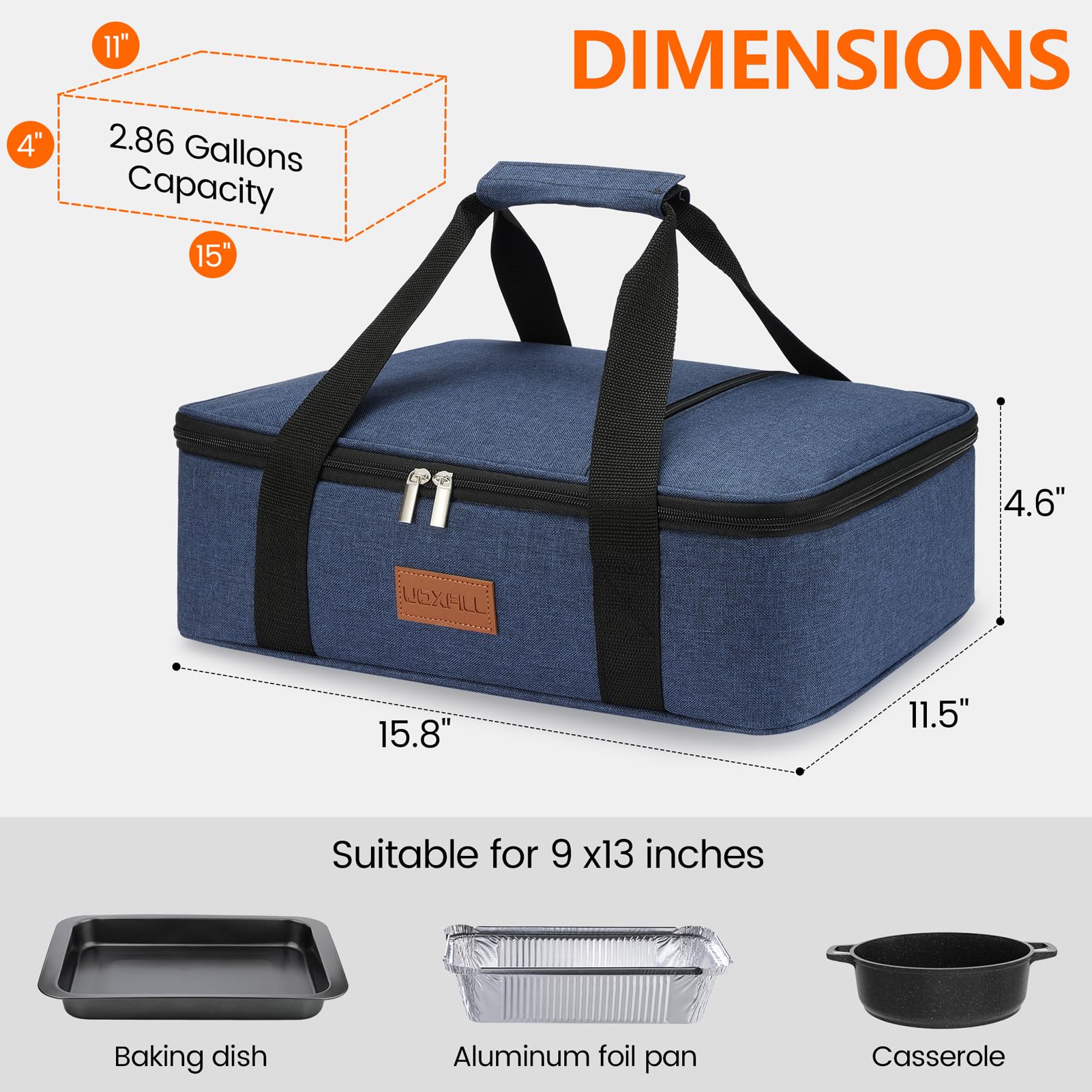 Food Warmer Electric Casserole Carrier - Large Heated Lunch Bag for Car Truck, 12V/24V/110V, Thermos for hot food for Potluck Cookouts Parties Picnic,Lasagna Lugger,Fits 9"x13" Baking Pan (Navy) - Image 7
