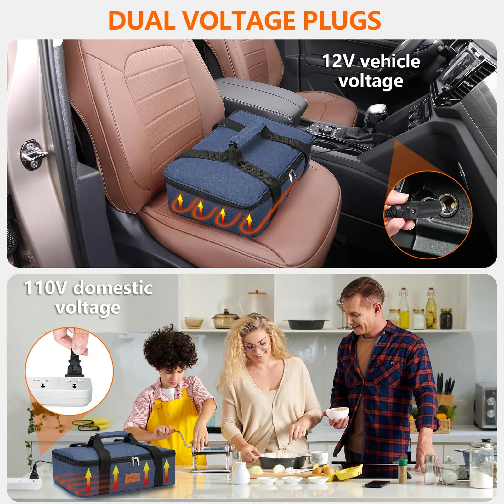 Food Warmer Electric Casserole Carrier - Lunch Bag for Adults for Car Truck, 12V/24V/110V, Thermos for hot Food for Potluck Cookouts Parties Picnic,Lasagna Lugger,Fits 9"x13" Baking Pan - Image 4