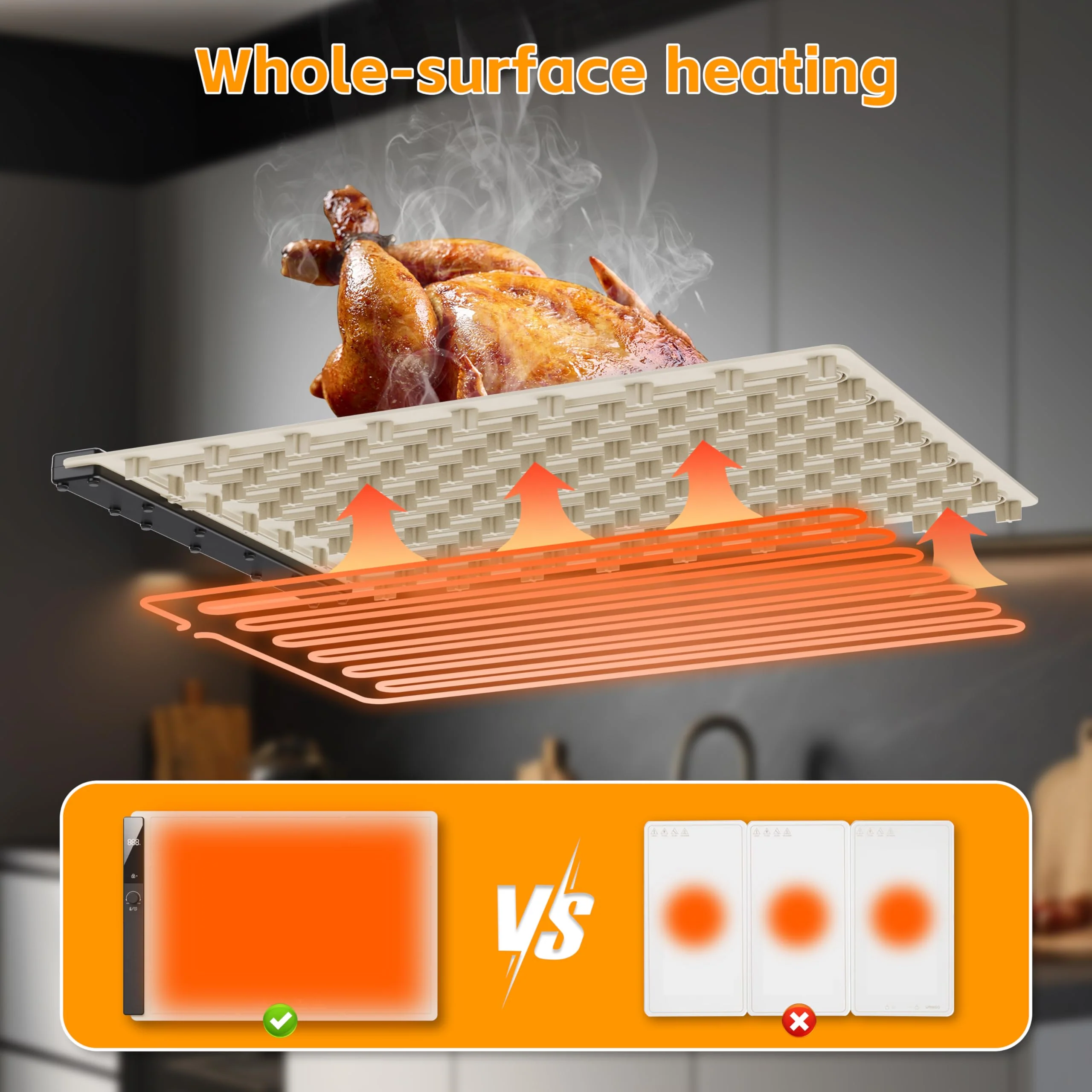 Food Warming Mat 24"x16", Electric Warming Tray with 6 Level Adjustable Temperature, Heating Fastly in 10s, Timed Function & Kids Lock, Portable Roll-Up Mat for Family Gatherings, Buffets and Parties - Image 4