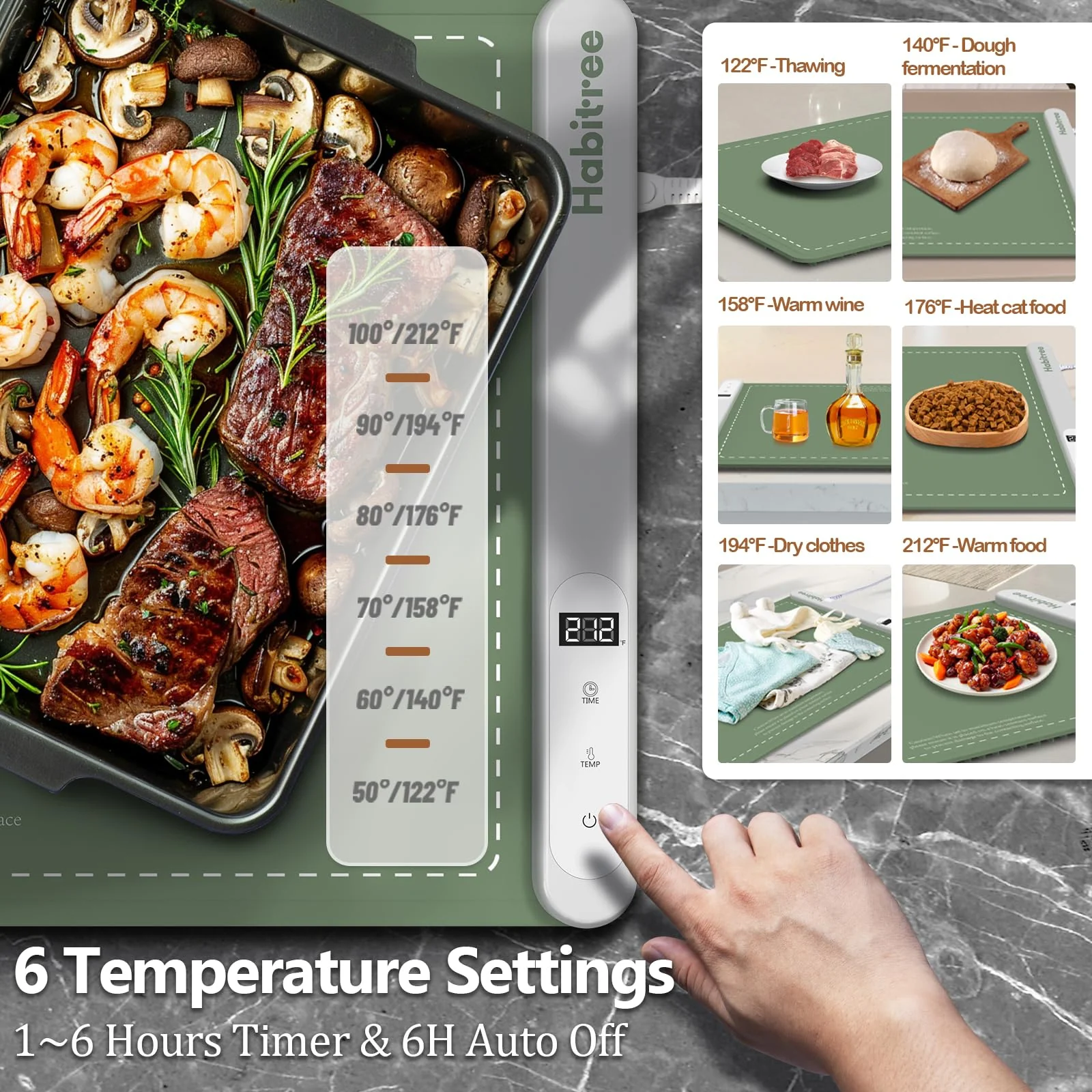 Food Warming Mat - Day Gifts & Kitchen Gadget, Electric Warming Tray with 6 Heat Settings,6 Timers,Graphene Rapid Heating, Portable & Rollable,Easy Clean-Food Warmers for Parties, Buffets & Daily Use - Image 9
