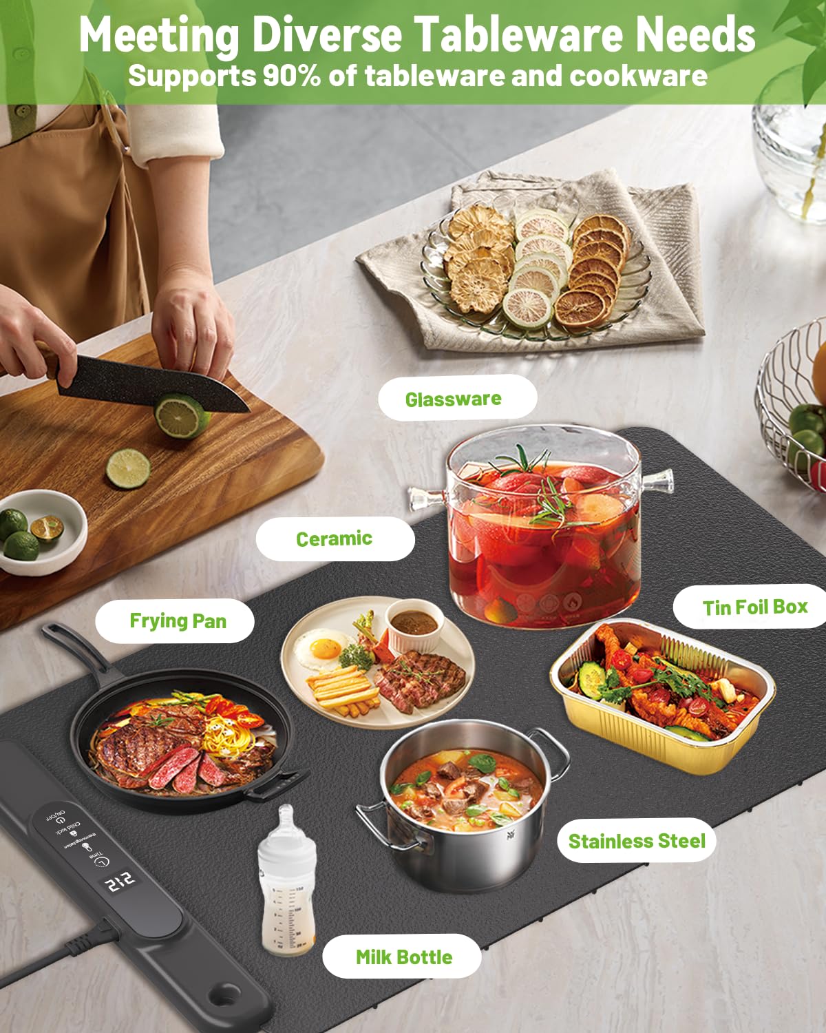 Food Warming Mat Electric Tray: YTLAD Silicone Heating Pad with 6 Level Adjustable Temperature and 5 Hours Timer & Family Lock, Foldable Food Warmers for Parties, Daily Use (Black, 25.6" x 15.55") - Image 5