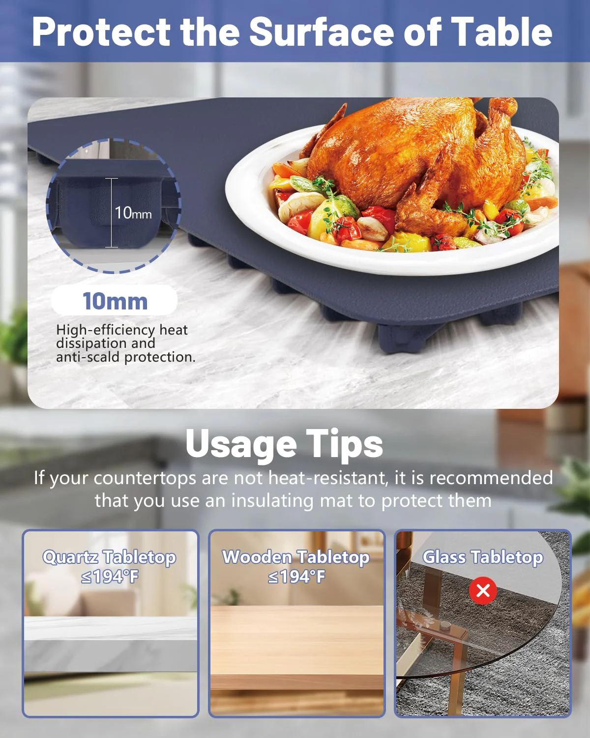 Food Warming Mat Electric Tray: YTLAD Silicone Heating Pad with 6 Level Adjustable Temperature and 5 Hours Timer & Family Lock, Foldable Food Warmers for Parties, Daily Use (Blue, 25.6" x 15.55") - Image 4