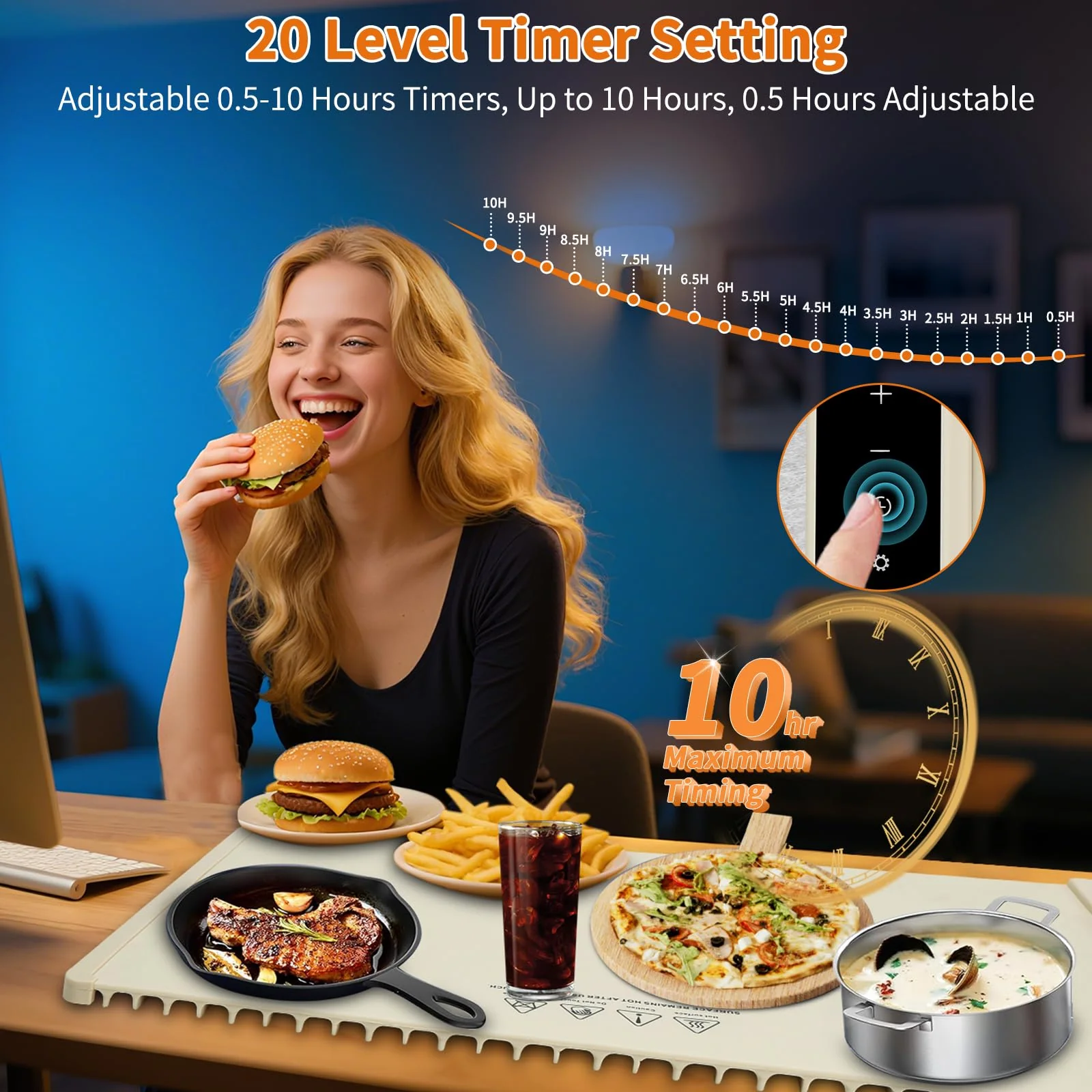 Food Warming Mat - Electric Warming Tray with 10 Temps & 0.5-10 Hours Timer,Child Safe Lock,5 S Fast Heating Full Surface Silicone Food Warmer,Roll Up Heat Pad for Parties,Buffets,Gatherings,Travel - Image 5