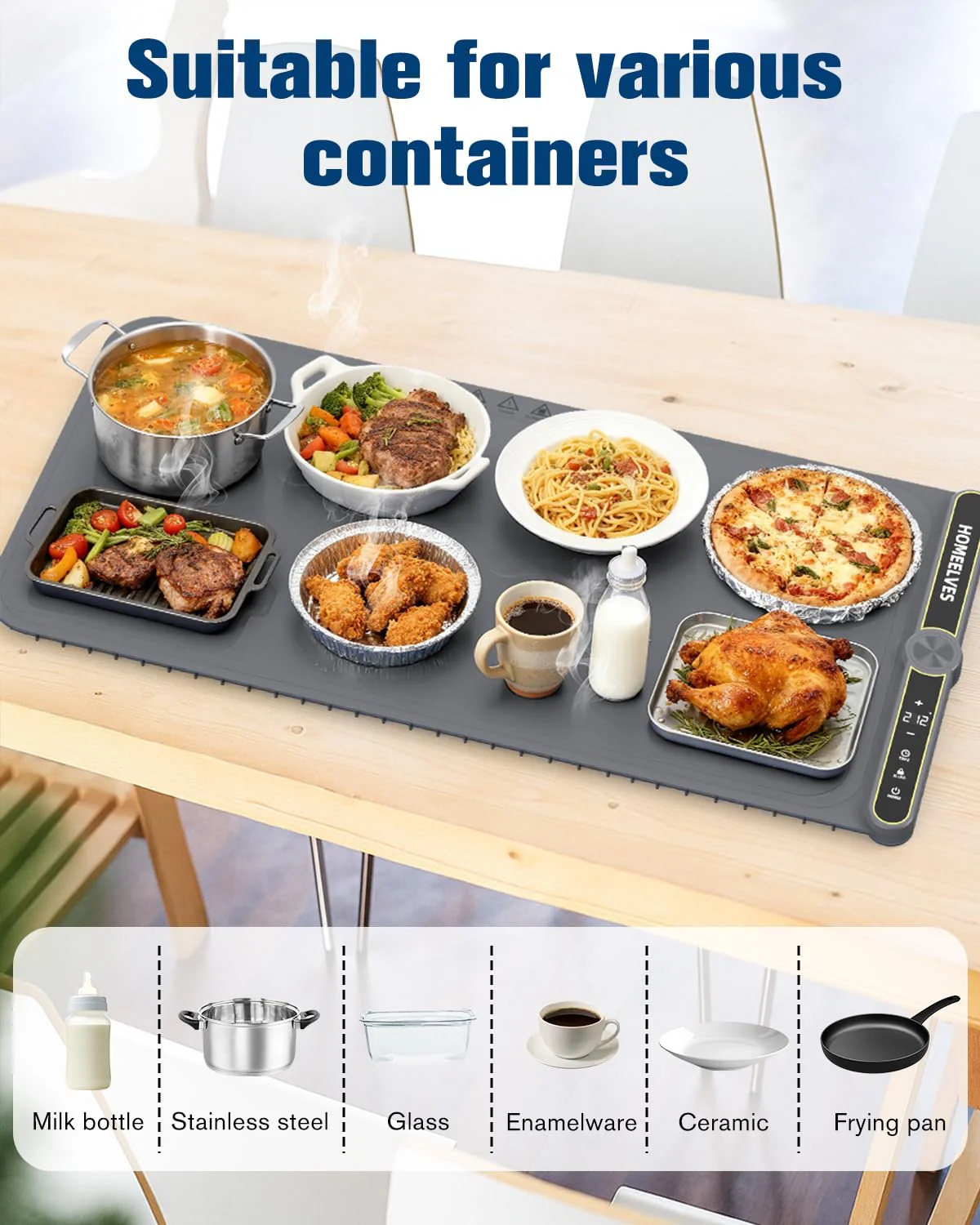 Food Warming Mat Extra Large, Rapid Heating Electric Warming Tray with 9 Temp Setting and 6 Hours Timer,Foldable Warming Trays for Food, Portable Food Warmers for Parties Buffet, Gray - Image 4