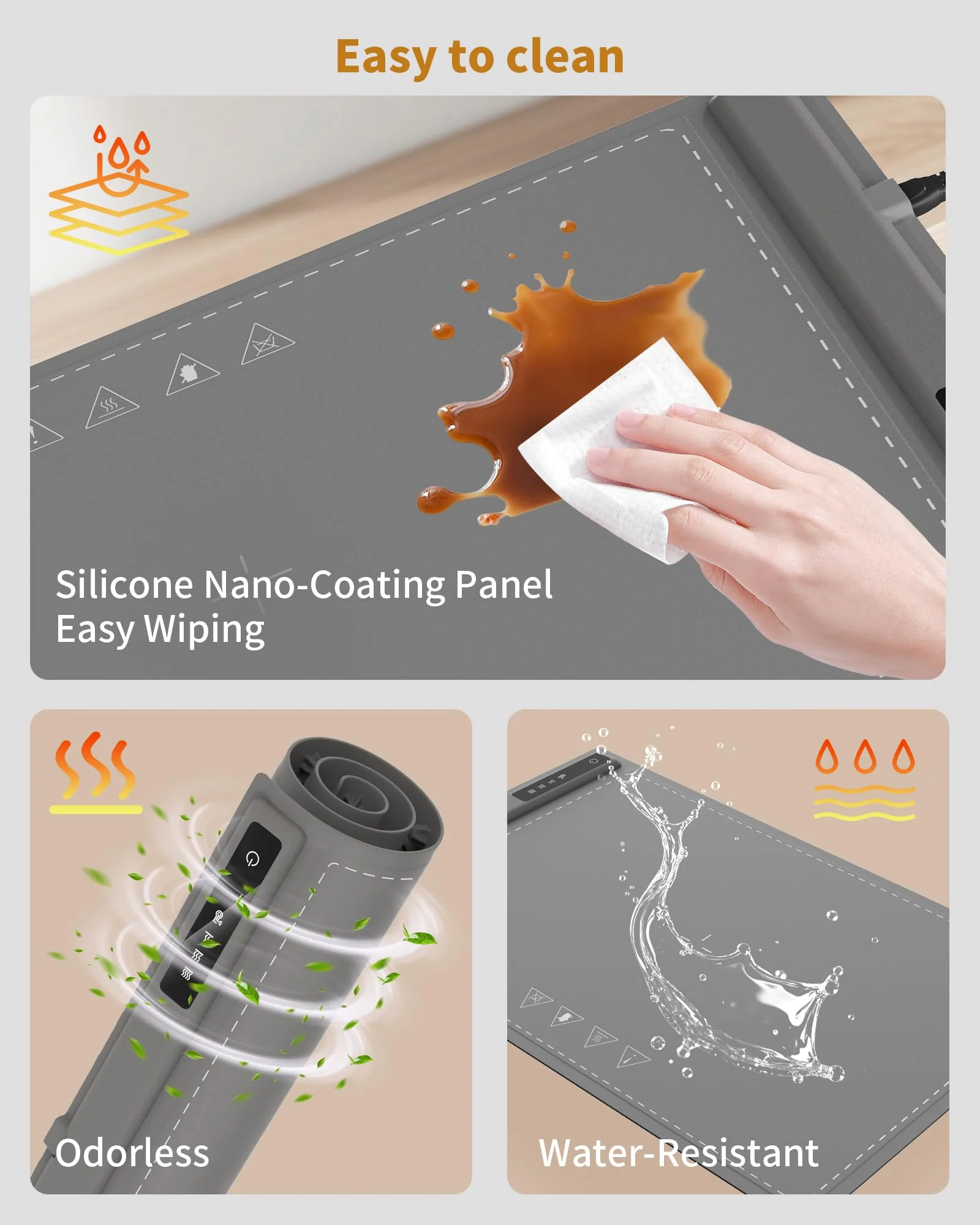 Food Warming Mat - Fast & Full Surface Heating, Silicone Heat Pad with 3 Adjustable Temperature for Buffets Parties, Rollable Electric Warming Tray,Kitchen Heated Plate,Countertop Food Warmer (Gray) - Image 3