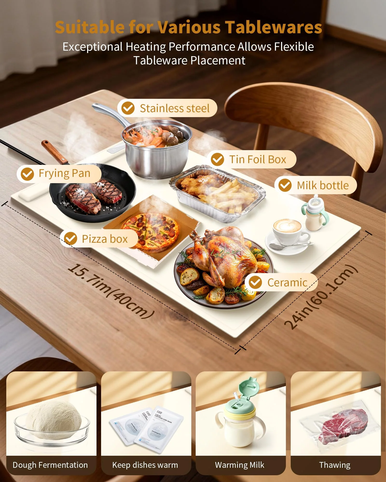 Food Warming Mat - Fast & Full Surface Heating, Silicone Heat Pad with 3 Adjustable Temperature Settings for Buffets Parties, Rollable Electric Warming Tray,Kitchen Heated Plate,Countertop Food Warmer - Image 6