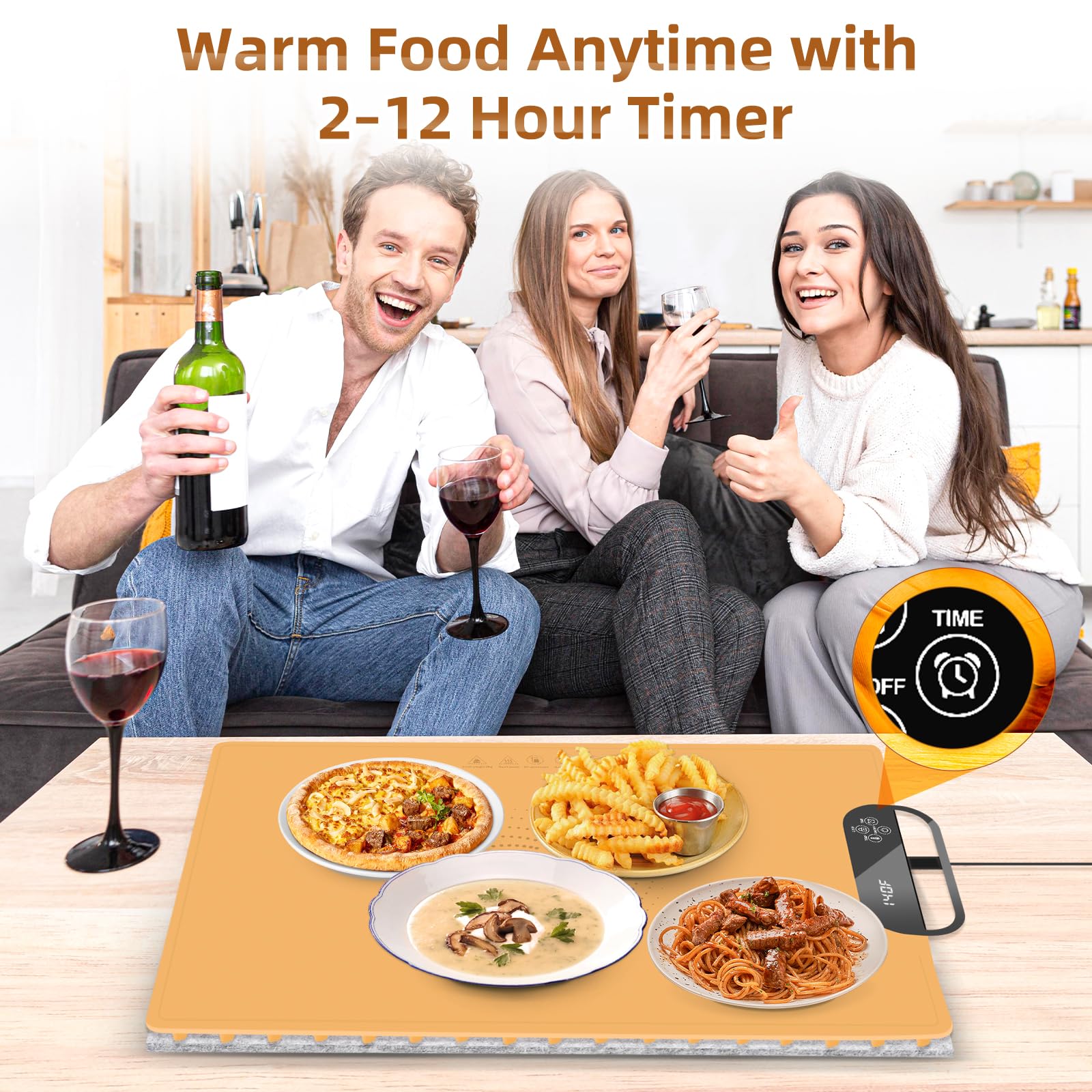 Food Warming Mat – Fast Heating Electric Warming Tray with 7 Temp Settings, 11-Hour Timer & Auto Shut-Off, Foldable Silicone Mat with Child Lock, Portable Warming Pad for Buffets, Holidays – Brown - Image 2