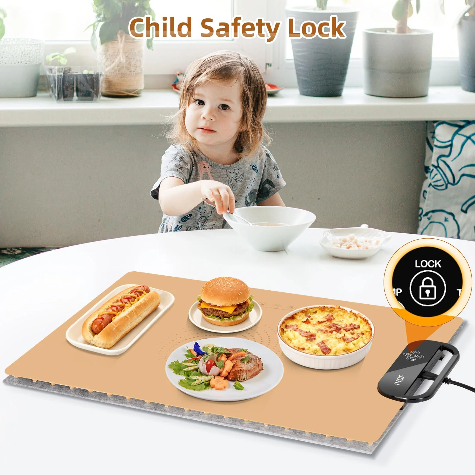 Food Warming Mat – Fast Heating Electric Warming Tray with 7 Temp Settings, 11-Hour Timer & Auto Shut-Off, Foldable Silicone Mat with Child Lock, Portable Warming Pad for Buffets, Holidays – Brown - Image 3