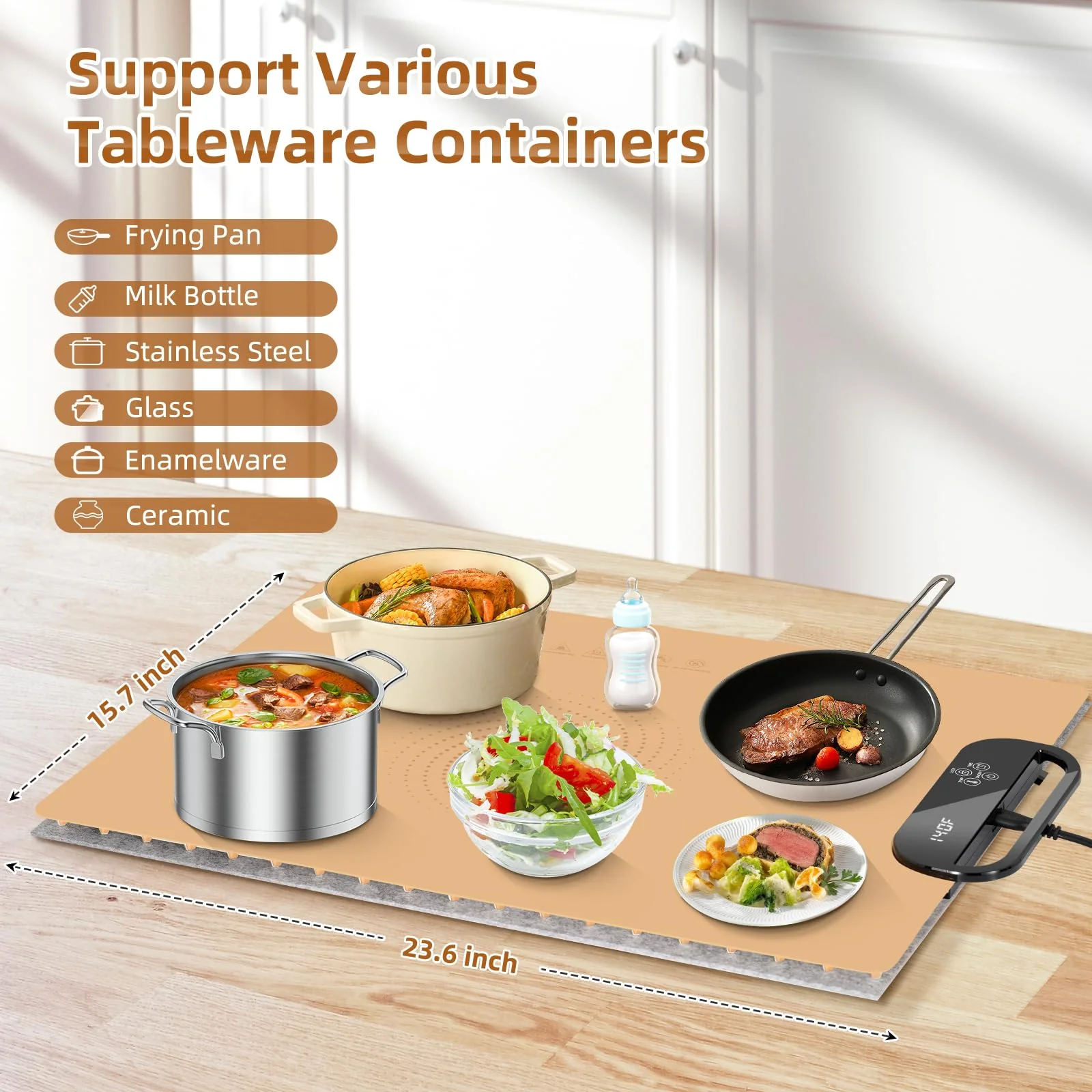 Food Warming Mat – Fast Heating Electric Warming Tray with 7 Temp Settings, 11-Hour Timer & Auto Shut-Off, Foldable Silicone Mat with Child Lock, Portable Warming Pad for Buffets, Holidays – Brown - Image 6