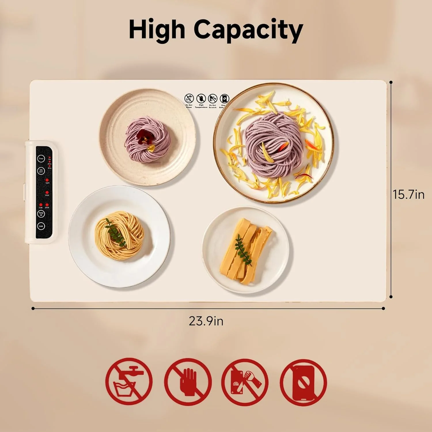 Food Warming Mat- Foldable Warming Mat for Food with Adjustable Temperature Control Time Moders Locking Function Electric Warming Tray for Parties,Home,Travel,Buffet Beige - Image 2
