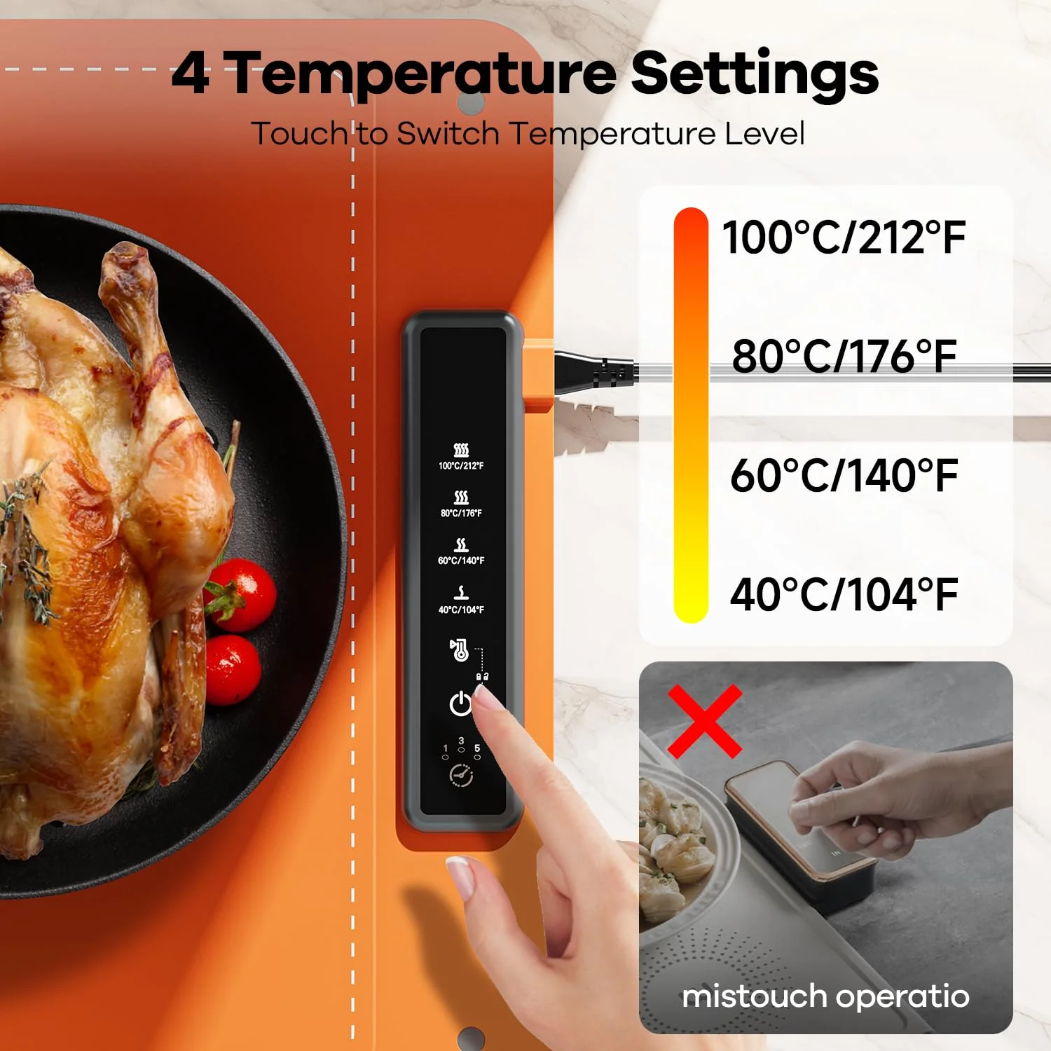 Food Warming Mat for Buffet,Electric Warming Tray with 4 Temperatures Setings and 1/3/5h Timer,Full Surface Heating Food Warmers for Parties Buffets Holidays Daily Use to Keep Food Warm(Orange) - Image 8