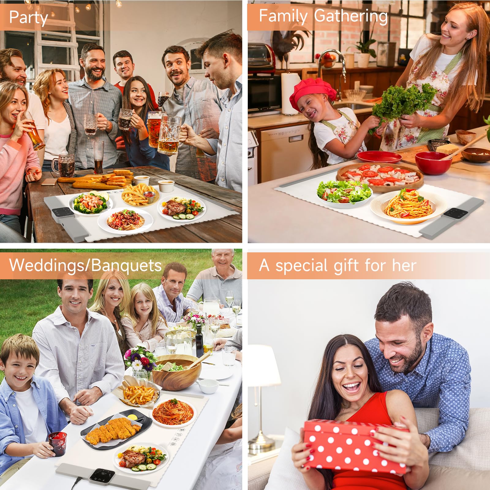 Food Warming Mat for Buffet, LNAKIO Electric Warming Tray,Silicone Heating Mat with 5 Temperature Levels& Auto Shut-Off Keep Food Warm at Party,Food Warmers for Parties, Gatherings,Everyday Use - Image 2