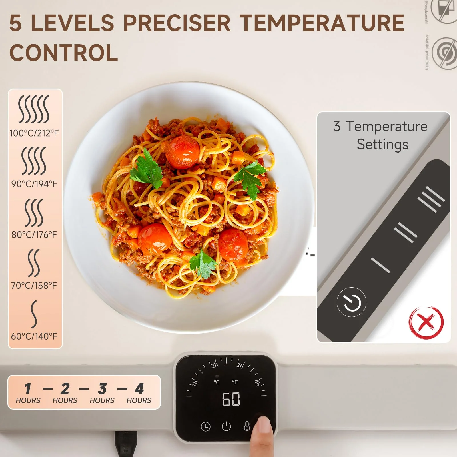 Food Warming Mat for Buffet, LNAKIO Electric Warming Tray,Silicone Heating Mat with 5 Temperature Levels& Auto Shut-Off Keep Food Warm at Party,Food Warmers for Parties, Gatherings,Everyday Use - Image 7