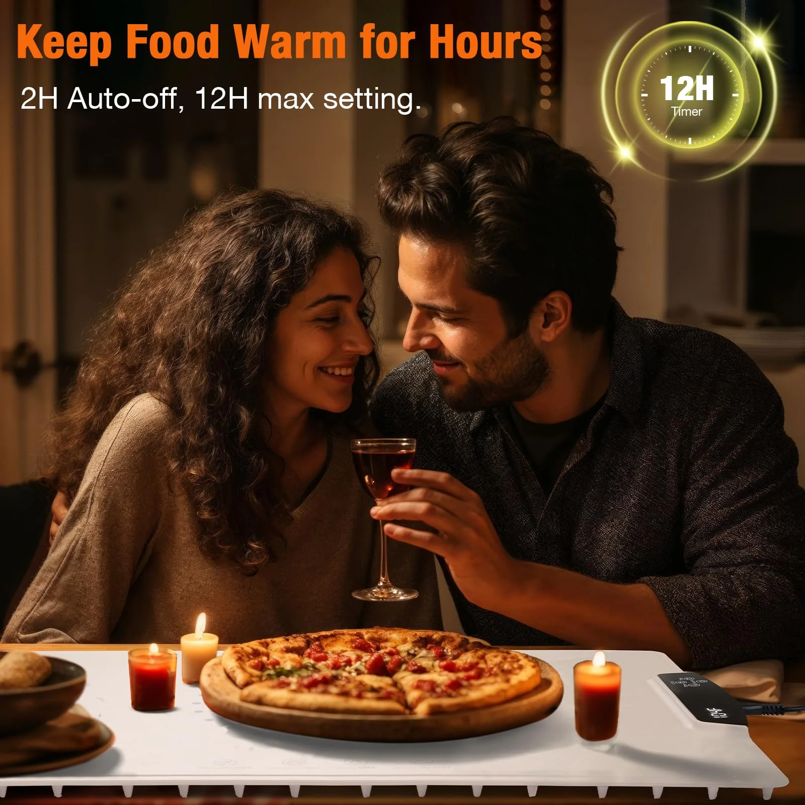 Food Warming Mat, Large Electric Warming Tray with 7 Temperature Settings 2-12H Timer and Child-Lock Fast Full Surface Heating Roll Up Food Warmers for Parties Buffet Gatherings Countertop - Image 7