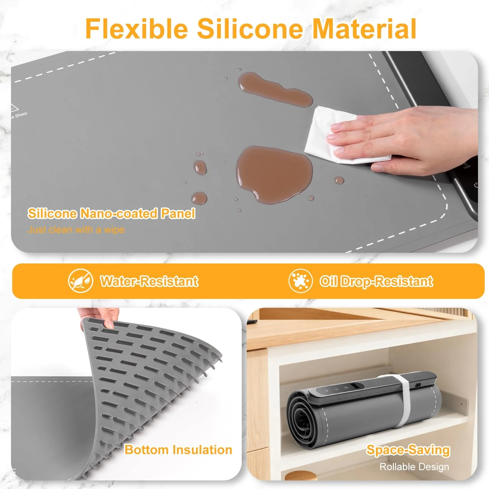 Food Warming Mat Large, XXL (42"x15") Electric Food Warmers Mat with Heat Resistant Pad for Countertop, Heat 6 Level Temperature & 6 Hours Timer, Foldable Heating Trays for Buffets Party, Gray - Image 3