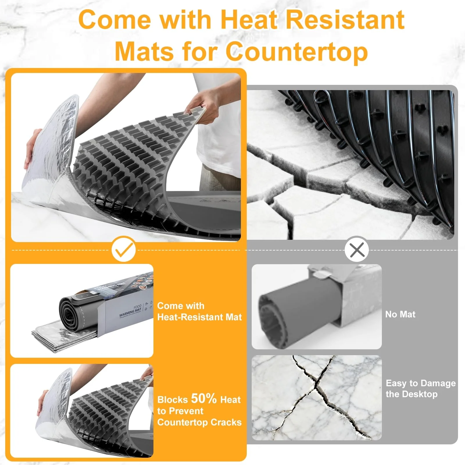 Food Warming Mat Large, XXL (42"x15") Electric Food Warmers Mat with Heat Resistant Pad for Countertop, Heat 6 Level Temperature & 6 Hours Timer, Foldable Heating Trays for Buffets Party, Gray - Image 4