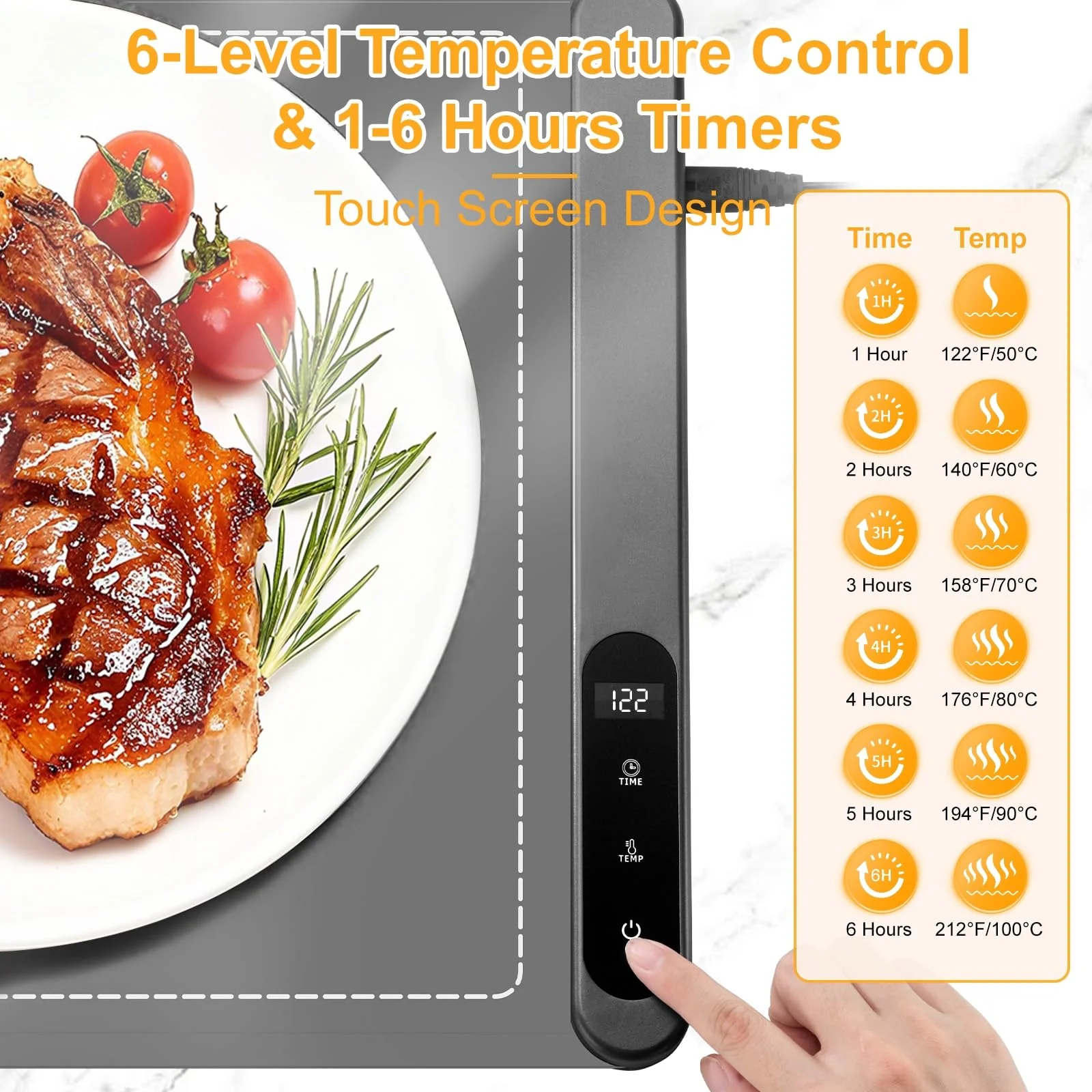 Food Warming Mat Large, XXL (42"x15") Electric Food Warmers Mat with Heat Resistant Pad for Countertop, Heat 6 Level Temperature & 6 Hours Timer, Foldable Heating Trays for Buffets Party, Gray - Image 7