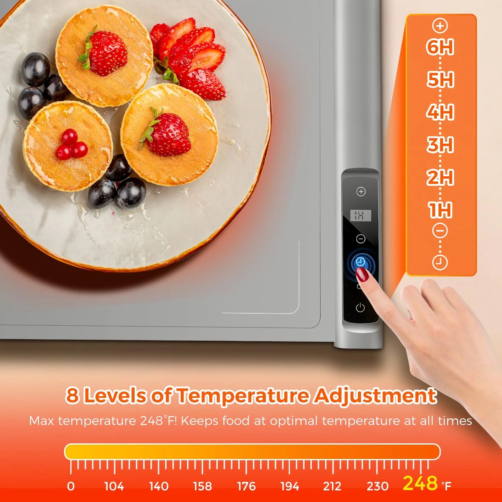 Food Warming Mat | Max Temp 248℉,Electric Warming Tray with Timer and 8-Level Adjustable,Fast Full-Surface Heating Mat for Food with Child Lock,Roll-Up & Portable Silicone Food Warmer for Buffet Party - Image 9