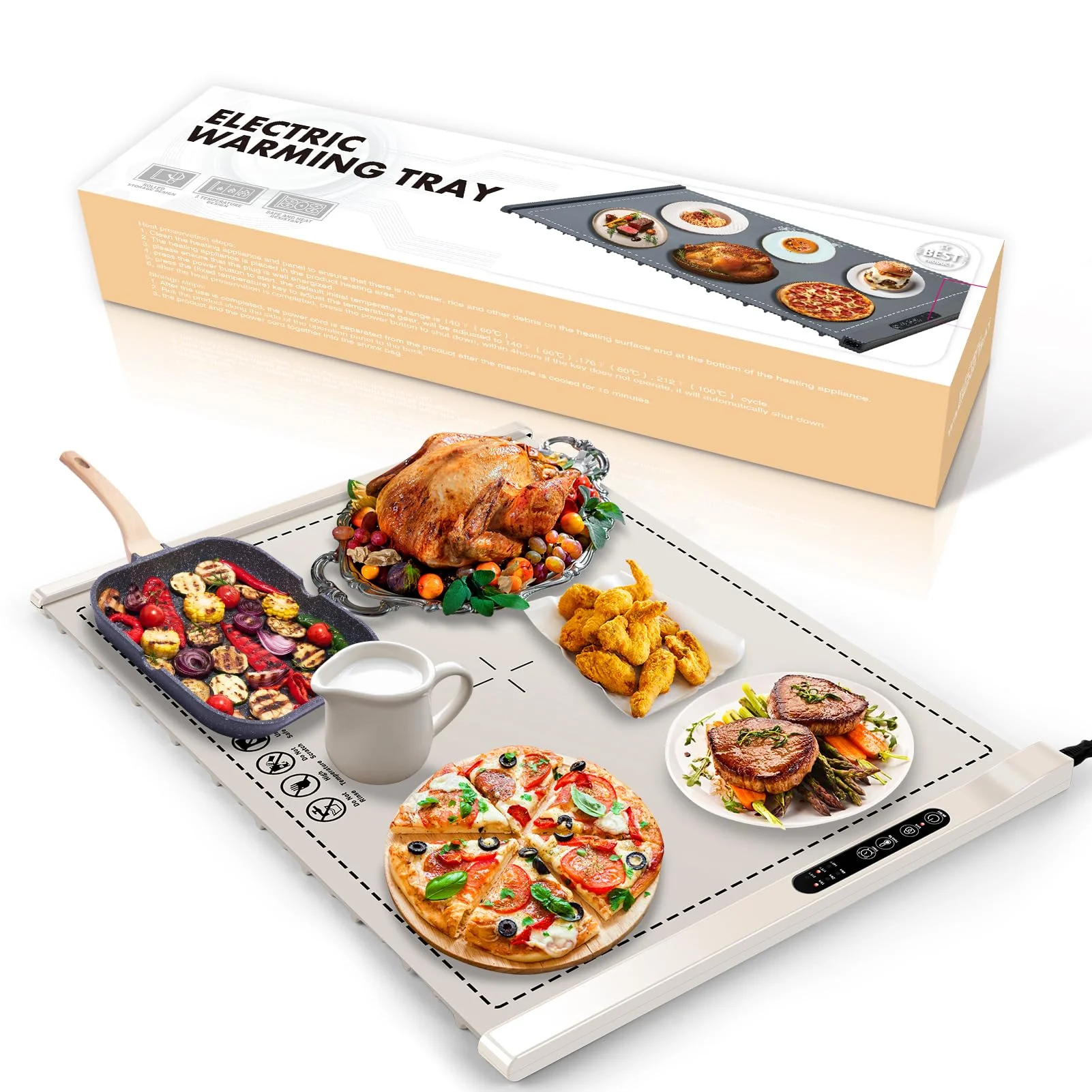 Food Warming Mat - Portable Party Buffet Electric Warming Tray, Foldable Food Warmer, Timed Off, Temperature Adjustable, Suitable for Daily, Outdoor, Party
