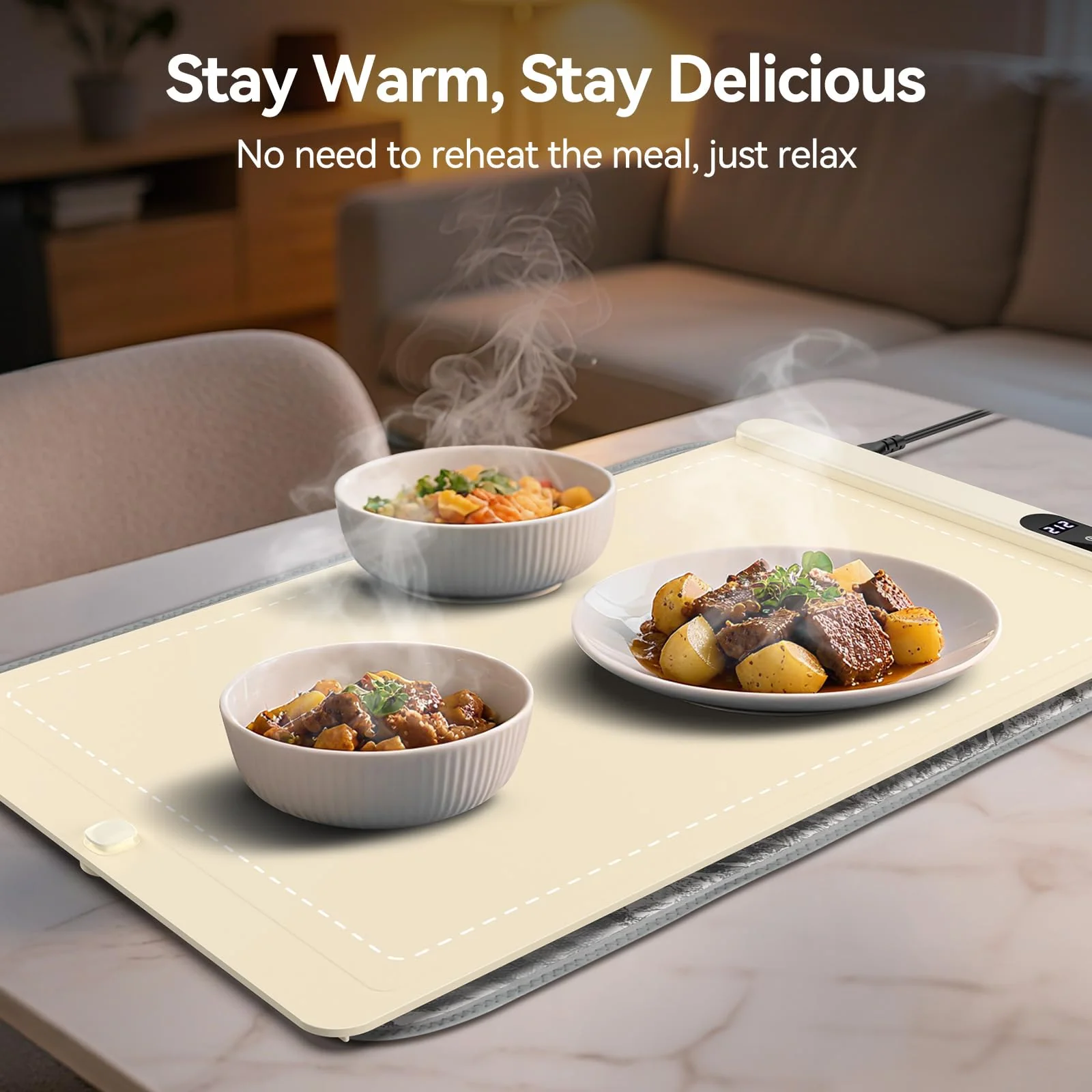 Food Warming Mat, Silicone Electric Warming Tray with 6 Adjustable Temperature, Full Surface Heating, Portable Roll Up Heating Mat with Heat-resistant Pad, Kitchen Food Warmer Pad for Buffets Party - Image 2