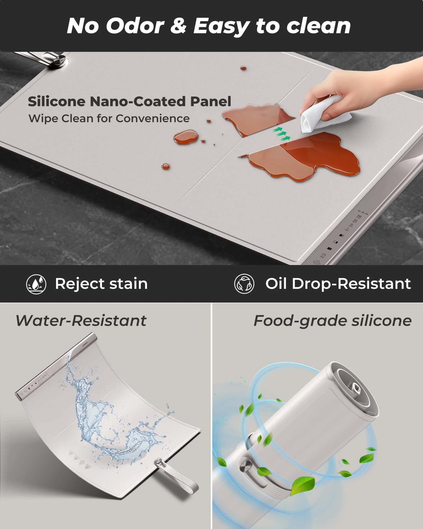 Food Warming Mat with Dual Heating Zones, 4 Temp Settings, Silicone Easy-Clean, Auto Shut-Off, Timer, Child Lock, Portable for Buffet, Party & Travel, 350W, 120V(AC), (White) - Image 2